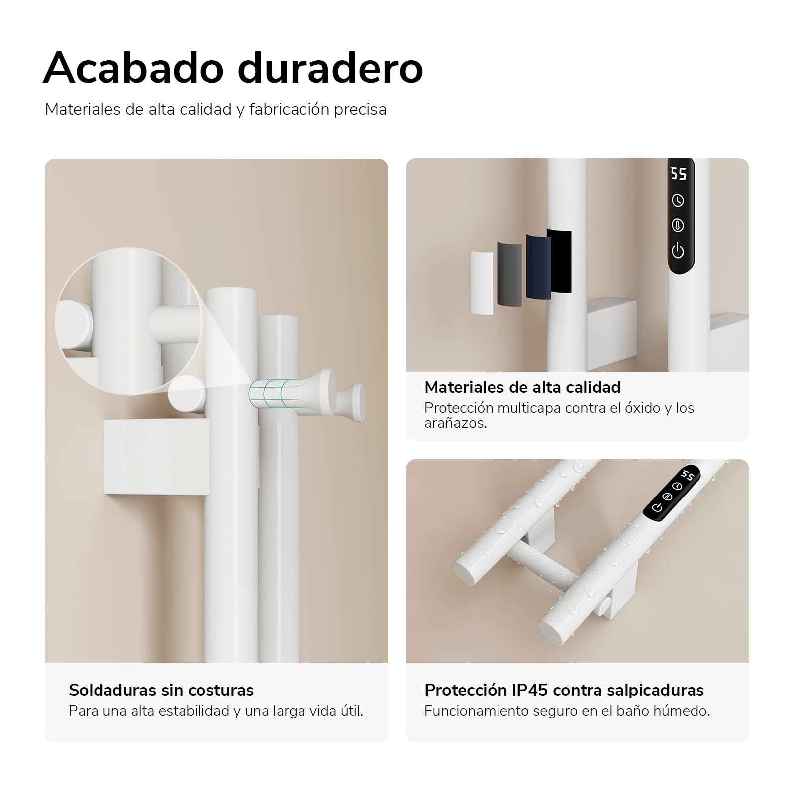 EMKE Toallero Eléctrico Inteligente Bajo Consumo, 120x12 cm,Blanco | Radiador Toallero WiFi de Fibra de Carbono, Termostato 30-70°C, Programable, de Pared,6 modos