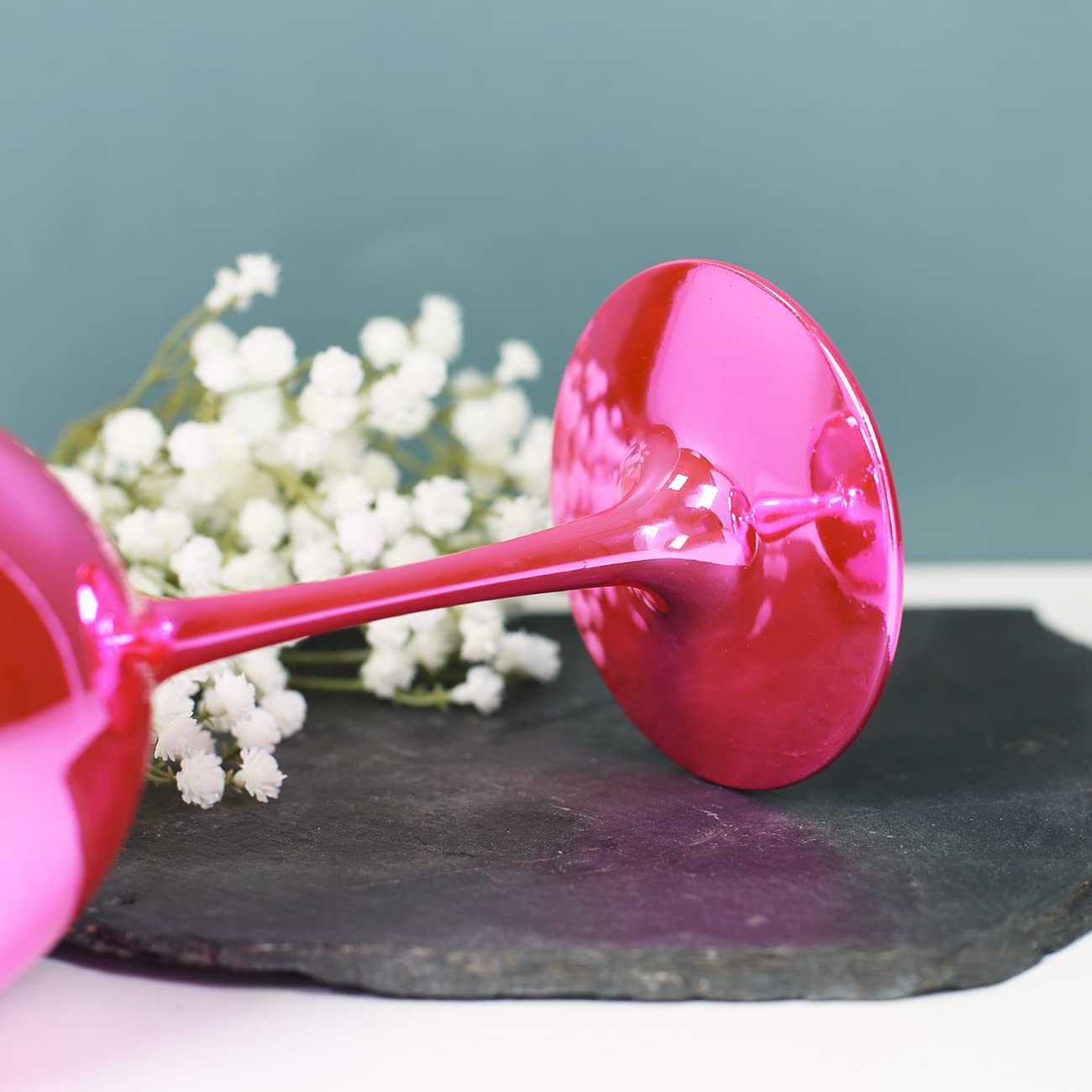 Herz & Heim® Weinkelch Aus Kunststoff Mit Gravur - 460ml Pink Glitzer Für Camping & Partys