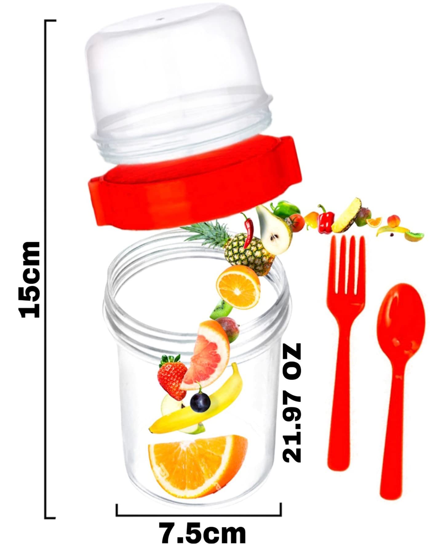 VL 2PCs Yogurt Pots Reusable 650ml Yoghurt Container with Spoon & Fork BPA free Breakfast Pots to GO Muesli Cereal On the Go Dishwasher Safe Lunch Box Oatmeal Jars - Image 3