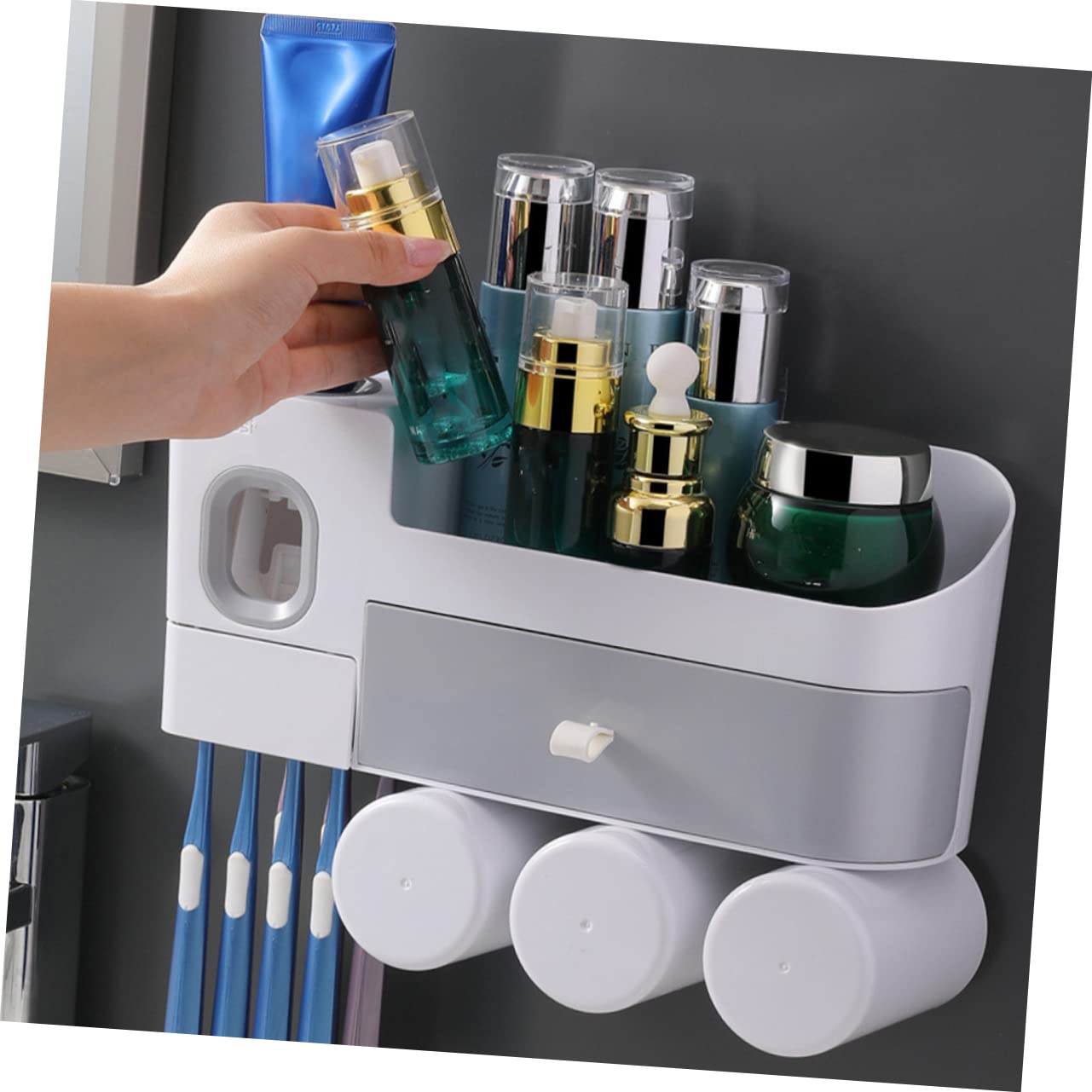 Porta Spazzolini Da Bagno Parete Con Bicchieri Organizzatore Senza Design Pratico e Resistente Spazio Di Archiviazione Ottimizzato Per Dentifricio e Spazzolini Facile Installazione