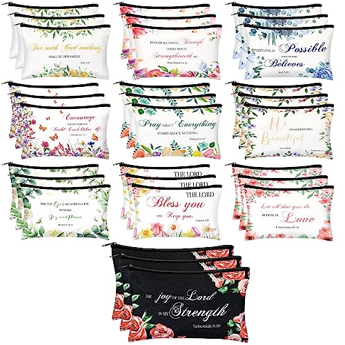 Jetec 30 Pcs Christian Gift for Women Religious Mother's Day Gifts Cosmetic Bags Inspirational Bible Verse Pencil Pouch Makeup Bags with Zipper for Travel Women Mother Sister(Bright Style)