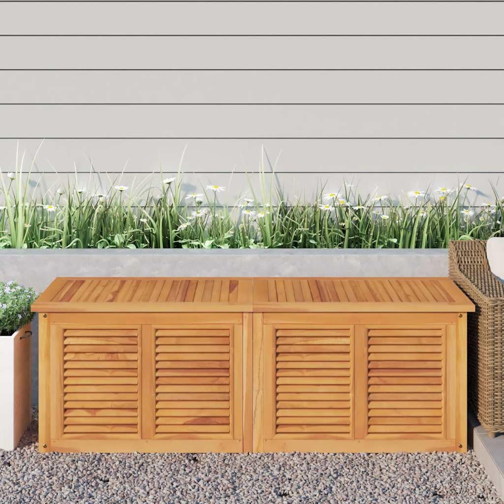 Schowek ogrodowy z litego drewna tekowego, 150 x 50 x 55 cm, z wszytą torbą PE, zewnętrzna skrzynia narzędziowa do ogrodu, duża przestrzeń do przechowywania koców i akcesoriów