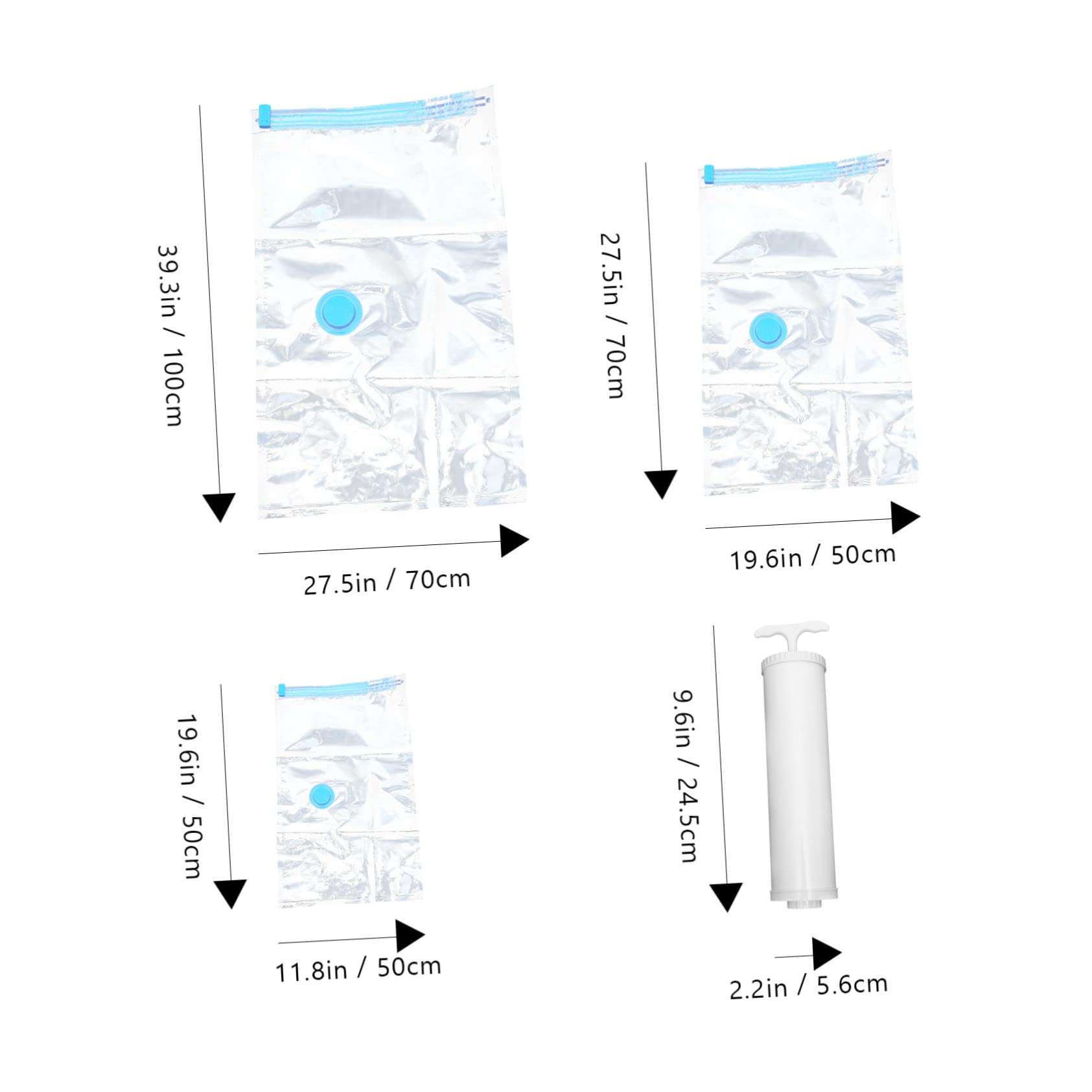 Sacchetti Sottovuoto da Viaggio 10 Pezzi Pompa Manuale | Pet e Pe, Tre Misure 30x50, 50x70, 70x100 Cm, Riutilizzabili, per Casa e Soggiorno