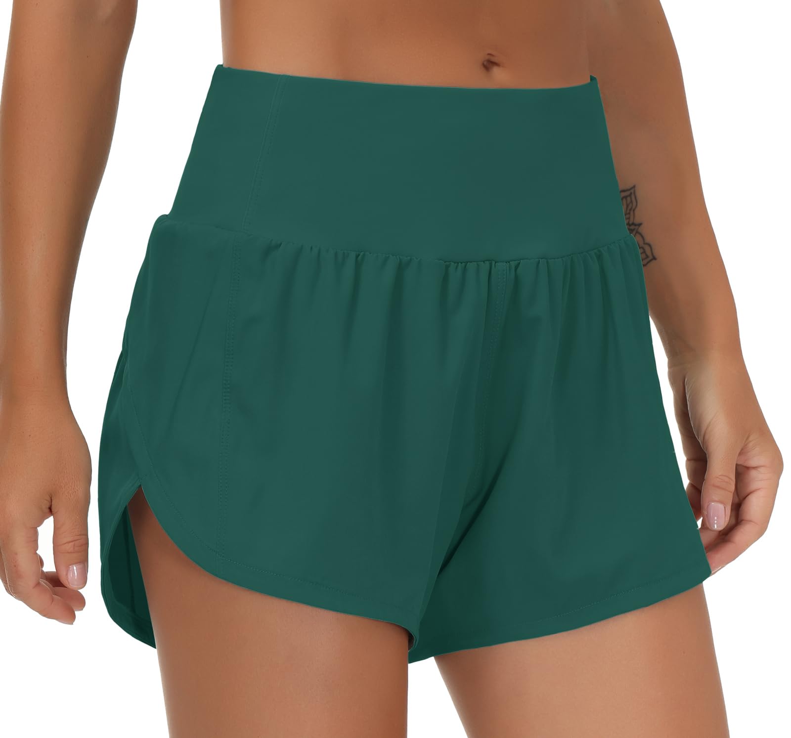 THE GYM PEOPLE Womens High Waisted Running Shorts Quick Dry Athletic Workout Shorts with Mesh Liner Zipper Pockets