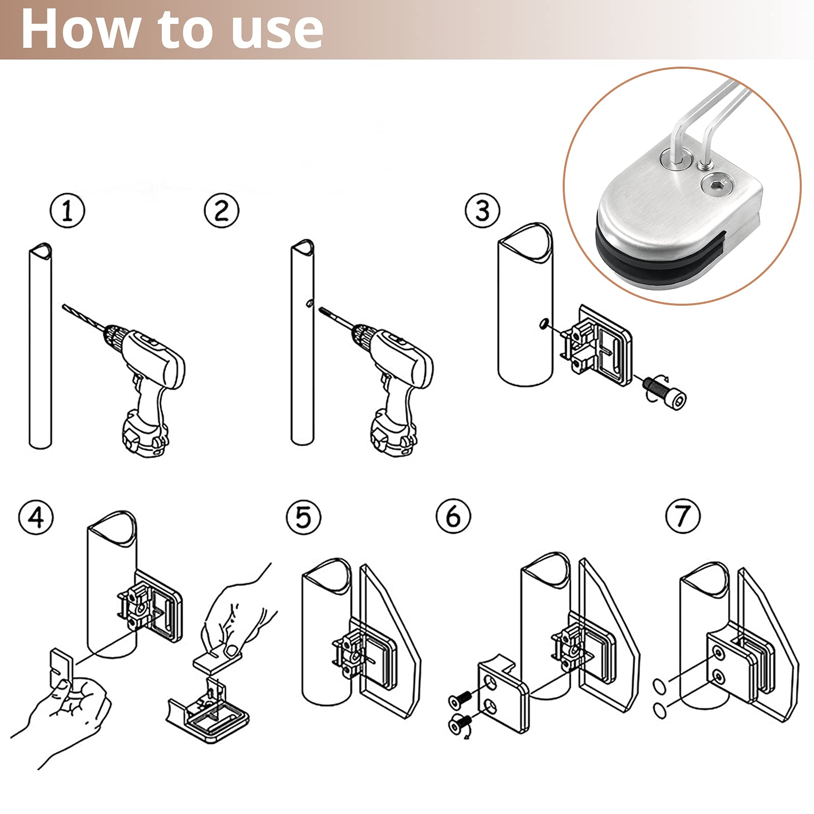 Kamtop Abrazaderas de Vidrio 8-10mm 8PCS Soporte de Vidrio de Acero Inoxidable 304 Clip de Cristal con Tornillos de Microajuste para Barandilla Escalera Balcón - Plata