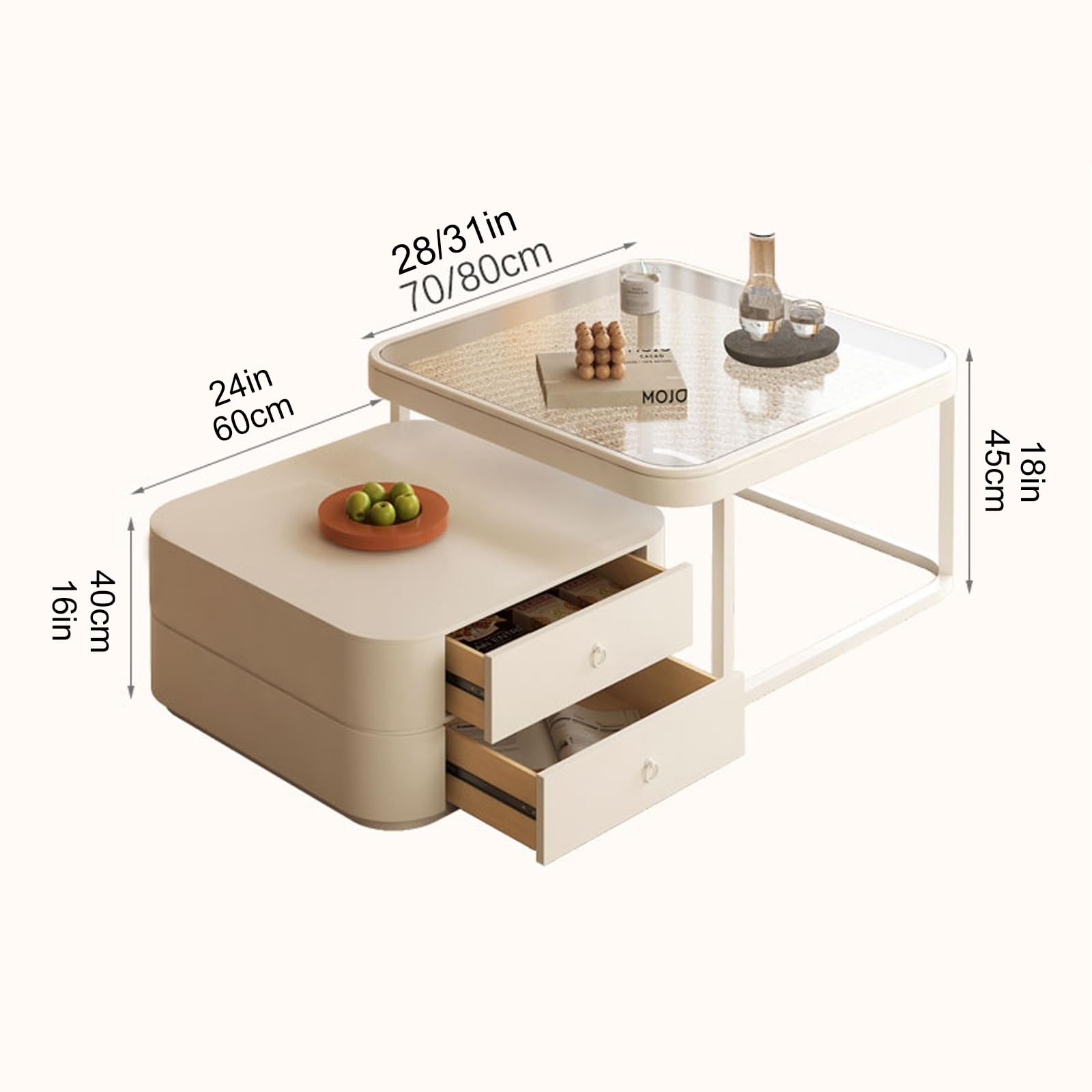 Set di tavolini da caffè a incastro, moderni in vetro, per soggiorno, camera da letto, balcone, piccolo spazio