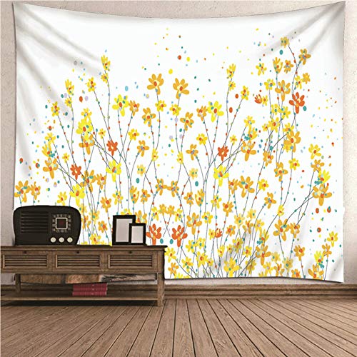 CEVAN Tapices Grande Tapiz Suelo Piscina Cuadrada Patrón De Flores Tapiz De Exterior Tapiz Suelo Esterilla Decoración De La Pared del Dormitorio Amarillo Blanco 100X70Cm