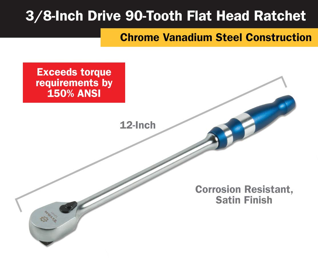 Titan 12161 3/8-Inch Drive x 12-Inch 90-Tooth Flat Head Ratchet