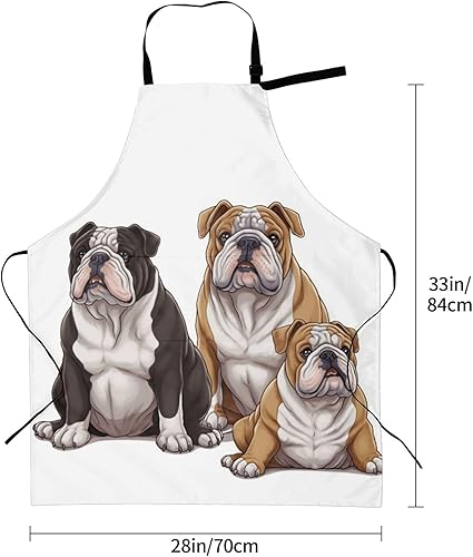 Miniatura 5 de RLDOBOFE Delantal con estampado de bulldogs ingleses, delantal impermeable con correa ajustable para el cuello, delantal de cocina, babero de chef