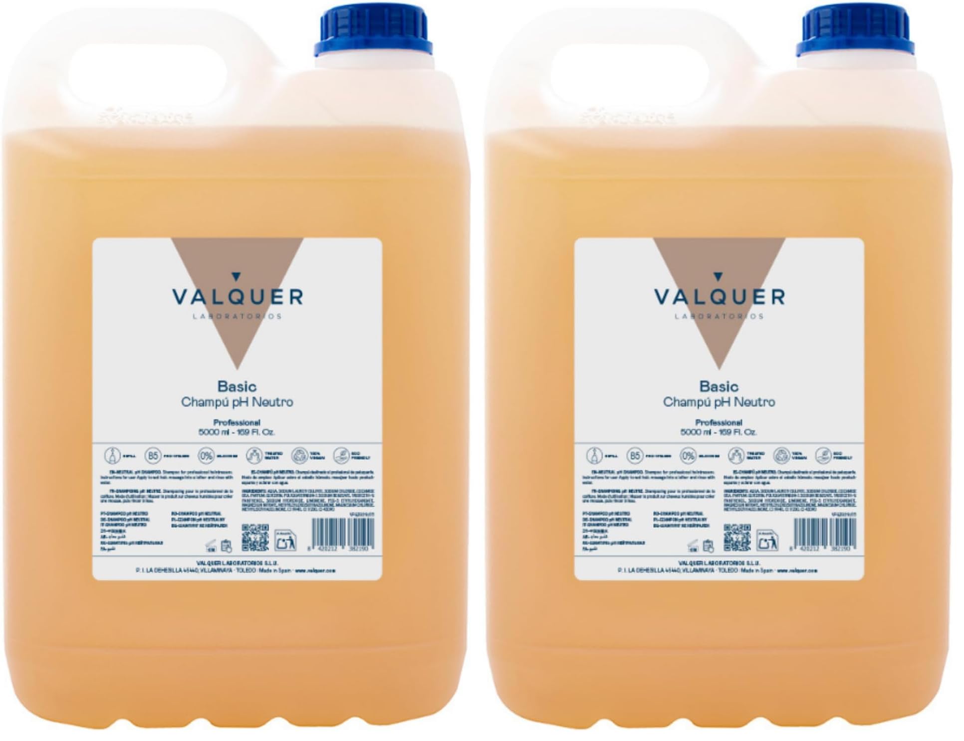 VALQUER Shampoing pH Neutre 5 Litres Hydratant au Panthénol, 99% Ingrédients Naturels, Usage Fréquent, Tous Types de Cheveux, Famille et Cuir Chevelu Sensible (Lot de 2)