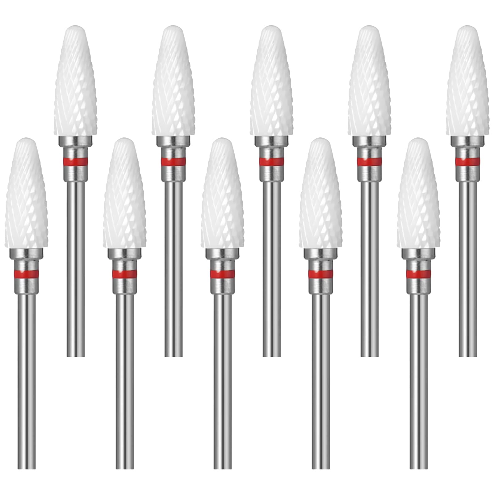 10Pcs Ceramic Nail Drill Bits Set Red Corn-Shaped
