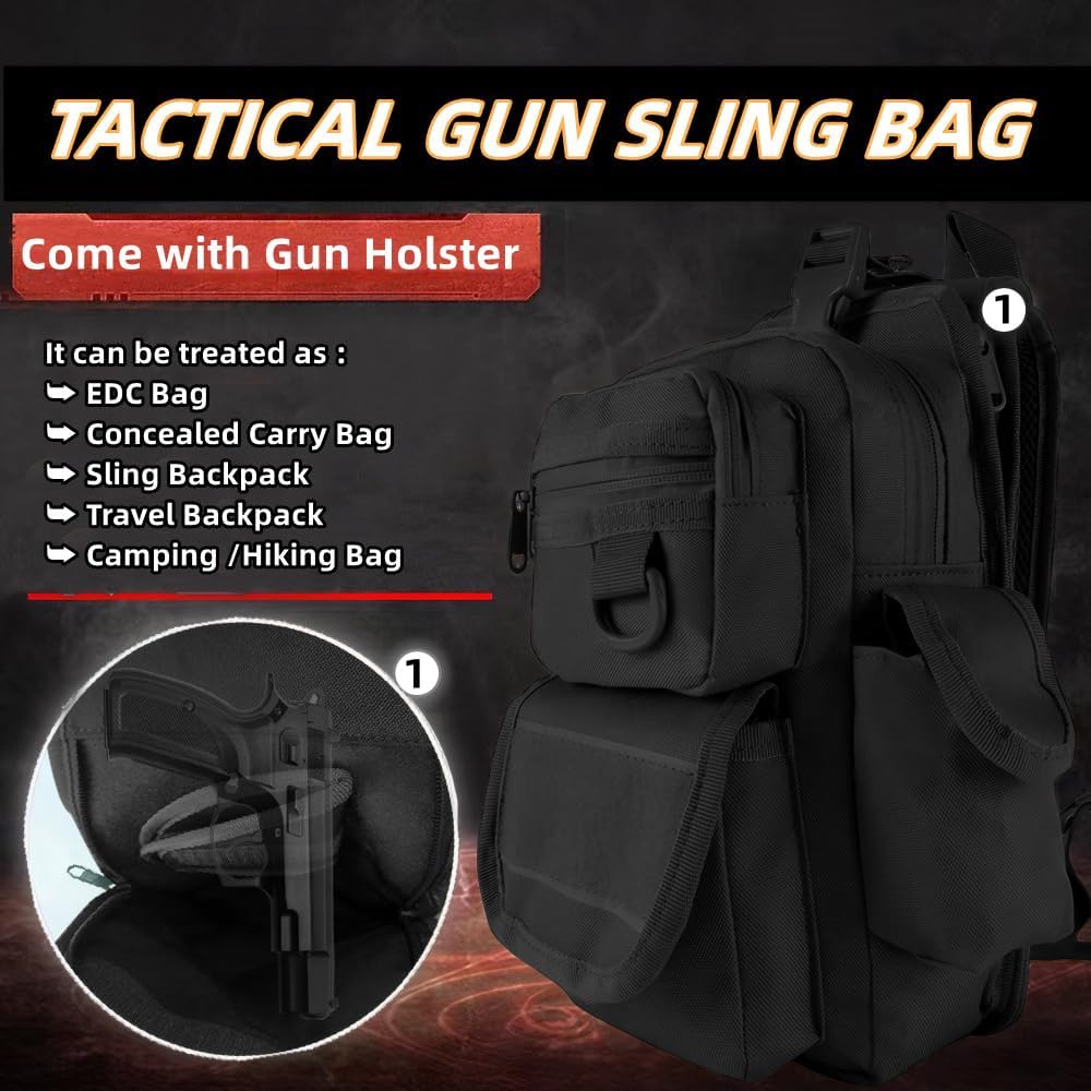 CCW Sling Bag Gun Crossbody Bag Everyday Carry Shoulder Bag Mens EDC Chest Bag - Image 2