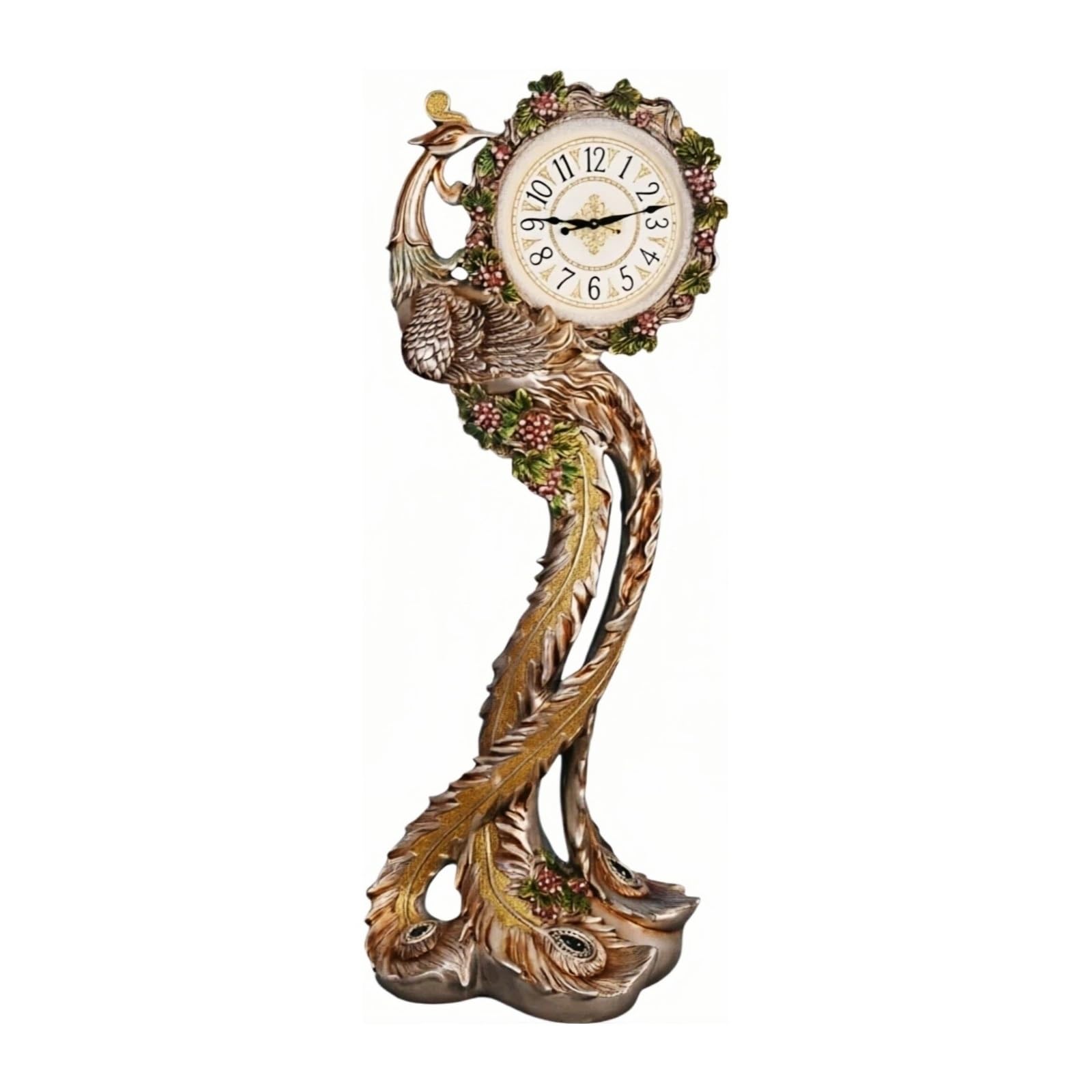 WANGHAI-666 Grandfather Clocks Floor Standing Clock Quartz Silent Movement European Style Carved Ornate(Bruin)