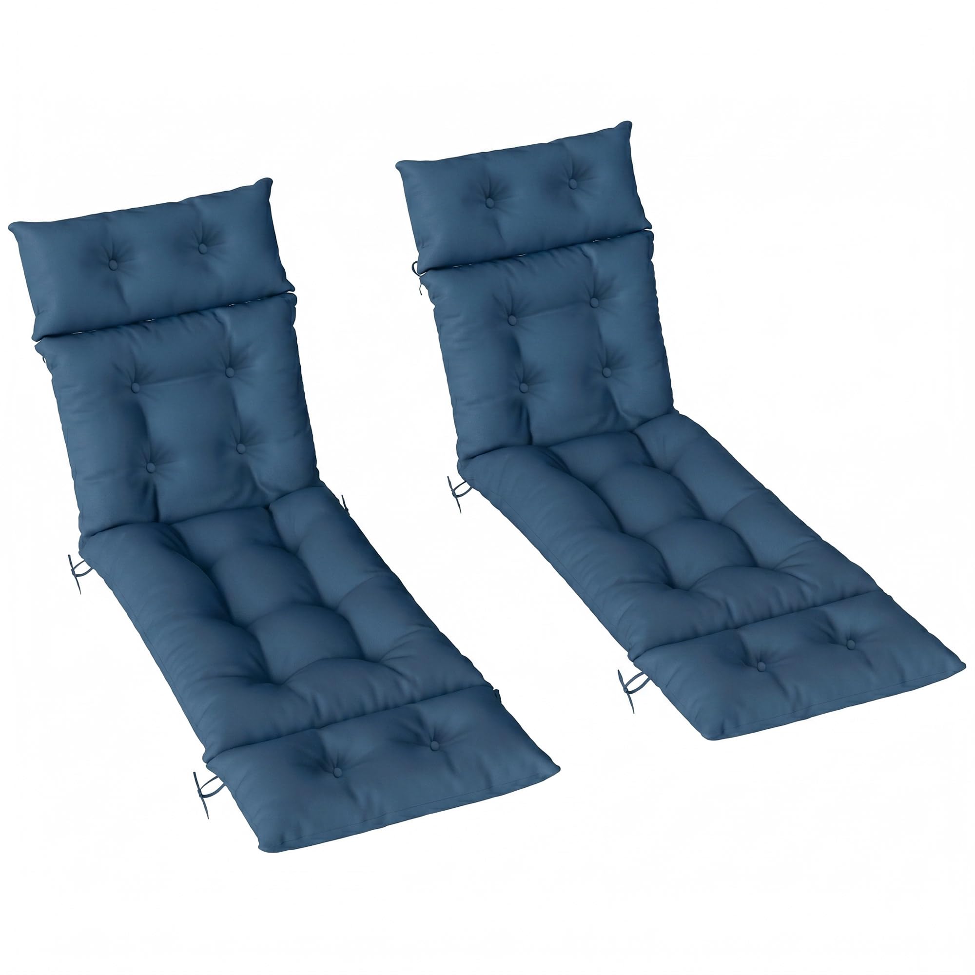 Outsunny Sun Lounger Cushions Only, 190 x 56 x 10 cm Garden Lounge Chair Cushions Set of 2, UPF20+ 220gsm Fabric, Thick Sunbed Replacement Pads with 6 Ties, Navy Blue โ image 1