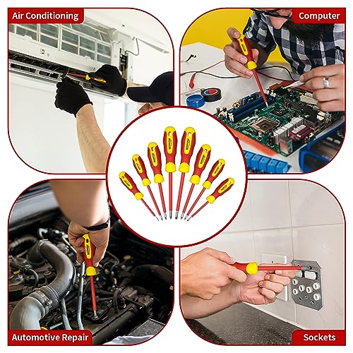 Image of Insulated Screwdriver Set with Case, HOUSERAN 8-Piece Heavy Duty Phillips and Slotted Screwdriver Set, 1000 Volt, Magnetic Tips Screw Driver, Screwdrivers, Ideal for Electricians and Terminating Jobs