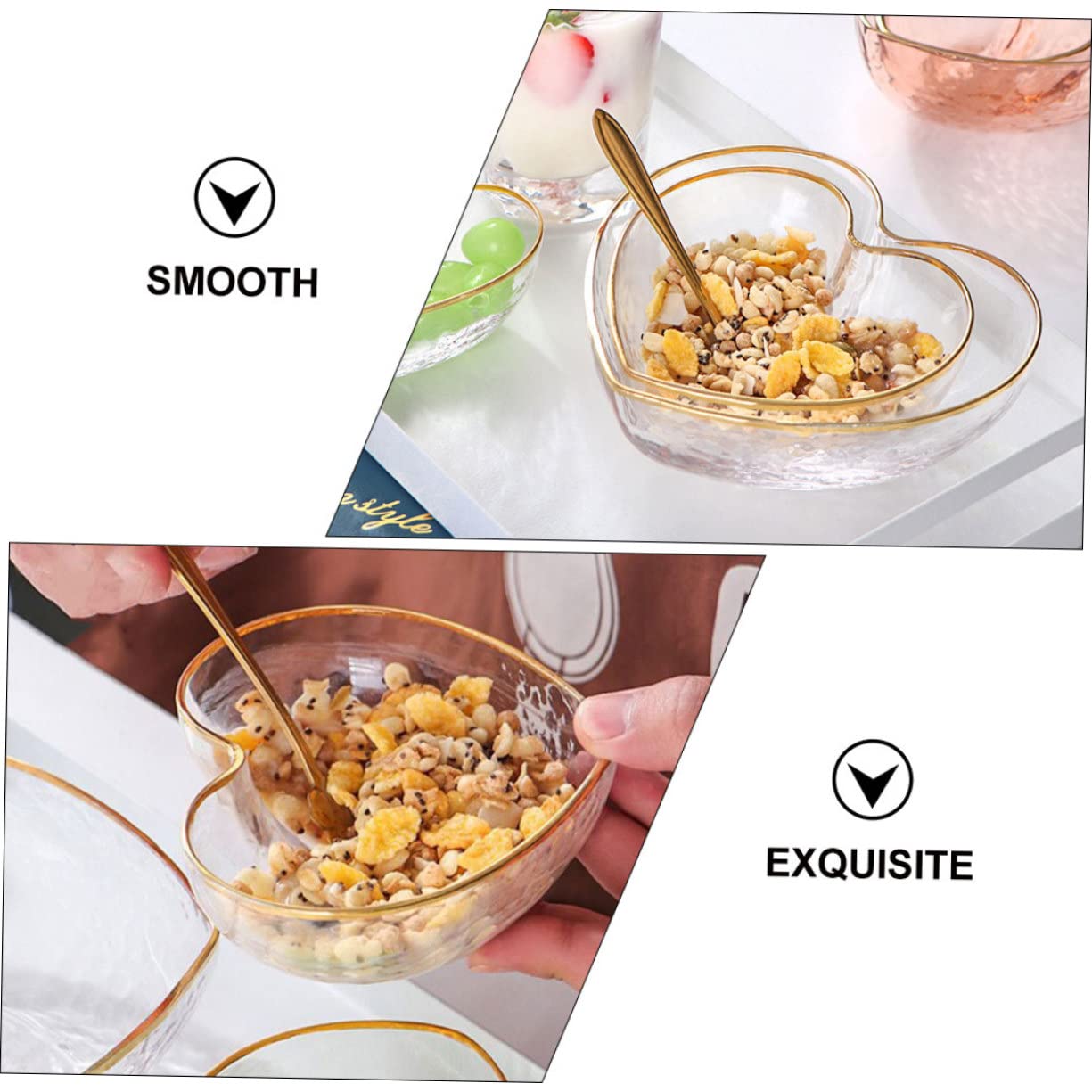 Cabilock Ensemble Bol et Tasse à Dessert en Verre, Saladier Transparent, Surface Lisse et Brillante, 4 Pièces, pour Mariages et Réunions de Famille
