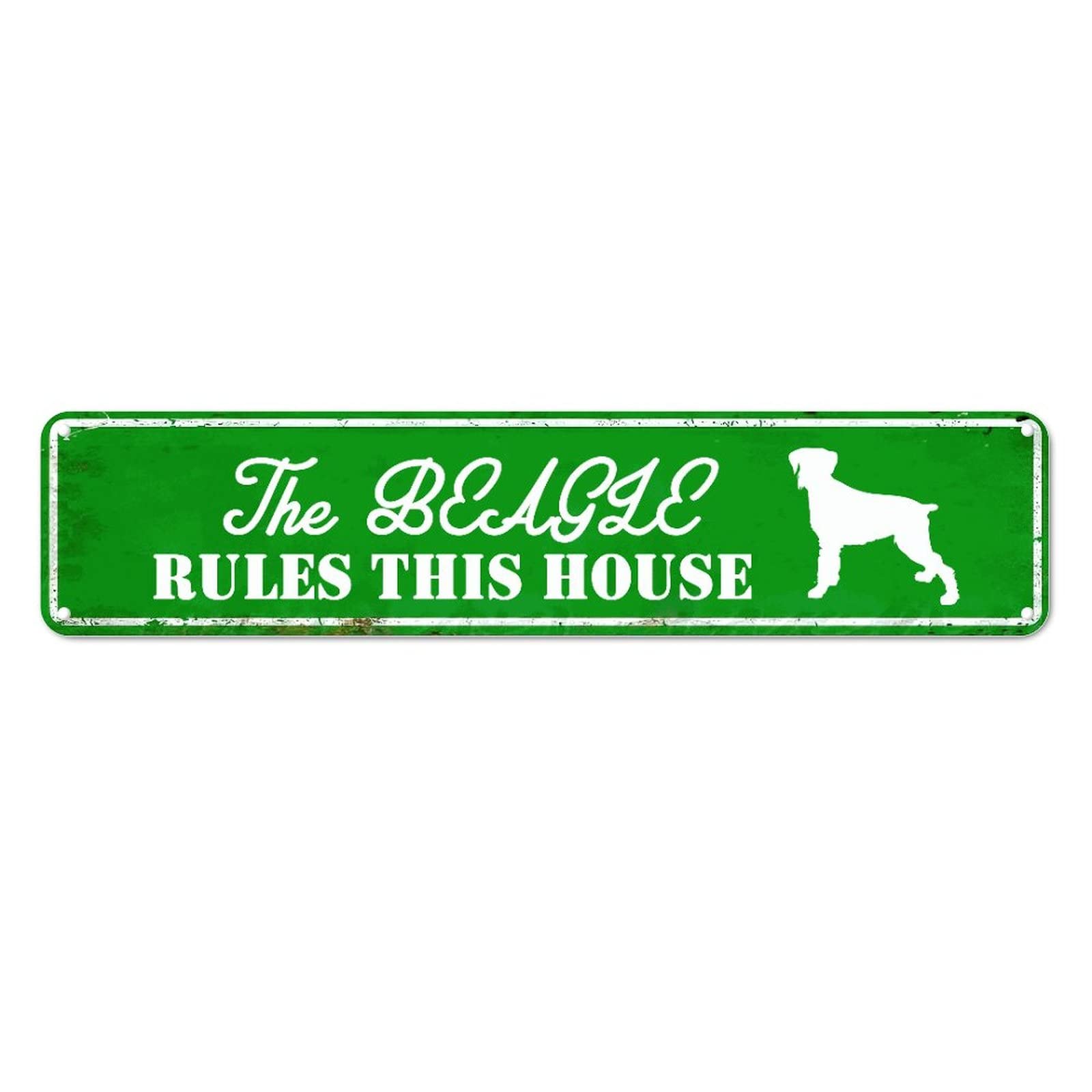 The Beagle Rules This House Retro Tin Signs Aluminum Metal Sign Gift for Home Kitchen Garden Yard Wall Pub Club Waterproof Decor 4x16 Inch