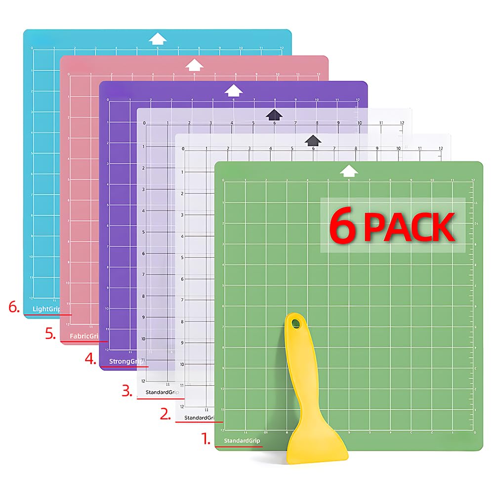 Cutting Mat for Maker 3/Maker/Explore 3/Air 2/Air/One and Cameo 4/3/2/1, 12"x12" 6 Mats Include(Strong & Standard & Light & Fabric) Multiple Adhesive Sticky mat