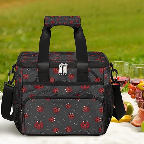 Miniatura 7 de Ladybugs - Lonchera aislada para mujeres y hombres, grande, reutilizable, para oficina, picnic, campamento, playa, a prueba de fugas, con correa