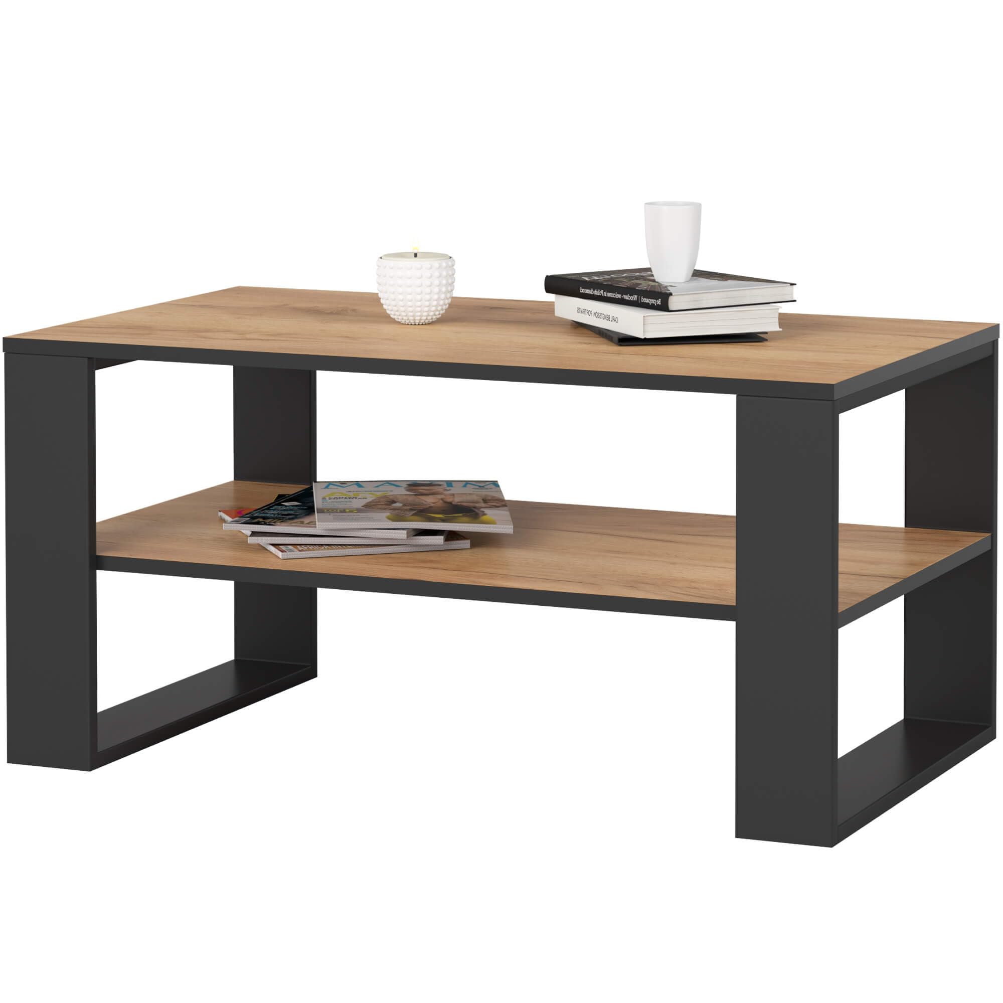 AKORD | Tavolino da Salotto in Legno - ALEX | Tavolo da Caffè con gambe un Ripiano | Coffee Table | Tavolini Basso Moderno | Arredamento Casa | 92 x 45 x 53 cm | Rovere Artigianale & Nero