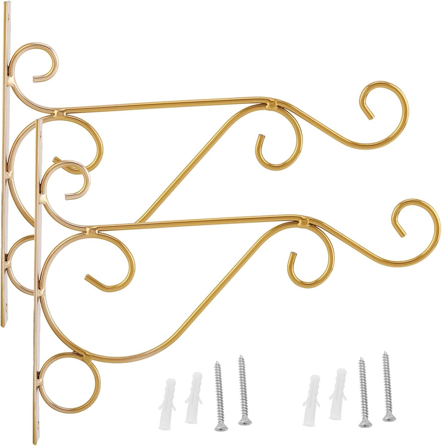 HERCHR 9.8in Gold Plant Hooks for Wall, 2PCS Plant Hangers Indoor Wall Mount Outdoor Hanging Brackets Wall Plant Hanger Bracket for Indoor Outdoor Planter, Flower Pot, Bird Feeder, Wind Chime