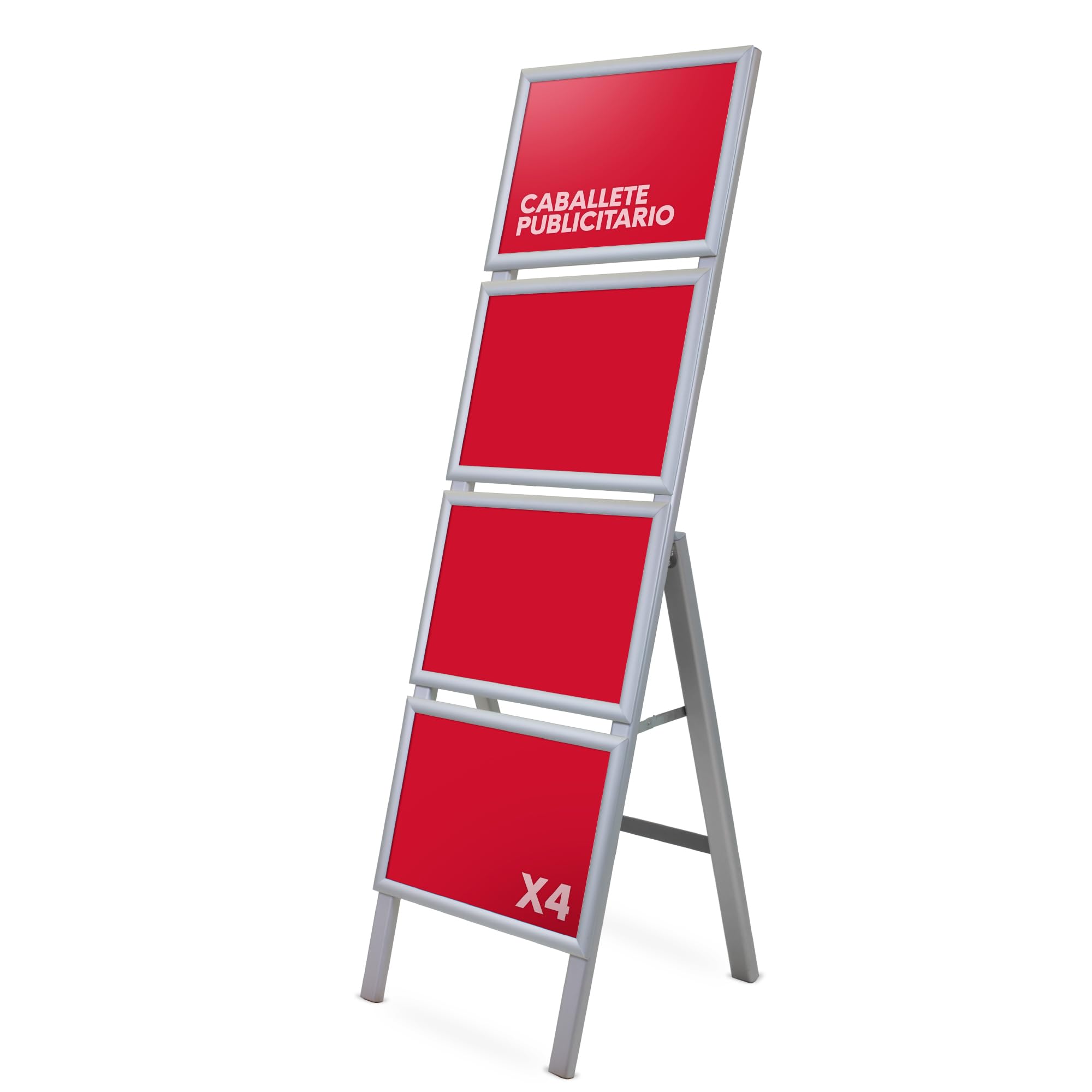 Caballete para Pósters Informativos | Soporte Publicitario con 4 Marcos A3 a 1 Cara | Expositor de Aluminio y Plástico con Sistema Click | Para Comercios, Hostelería y Eventos