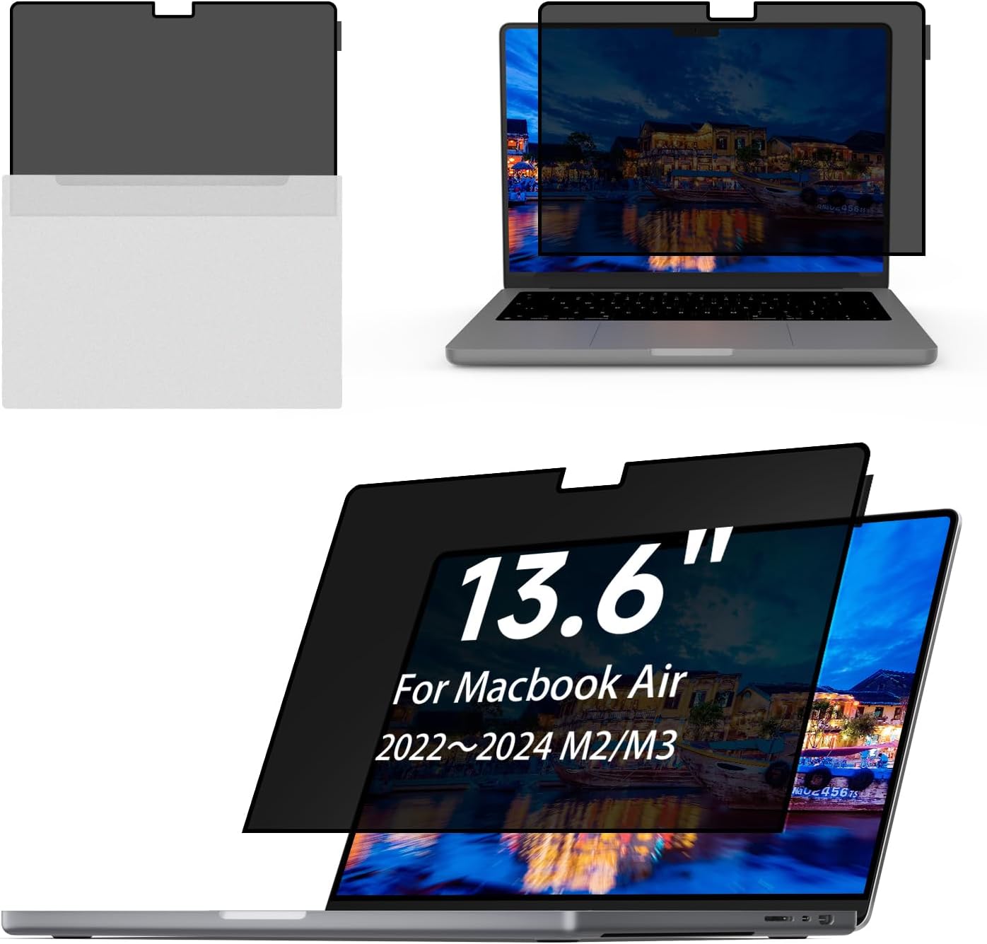 Yamaya Nano-Suction Laptop Privacy Screen for MacBook Air 13.6 Inch (2022-2024, M2, M3), Removable Laptop Screen Privacy Shield for Mac 13.6Inch