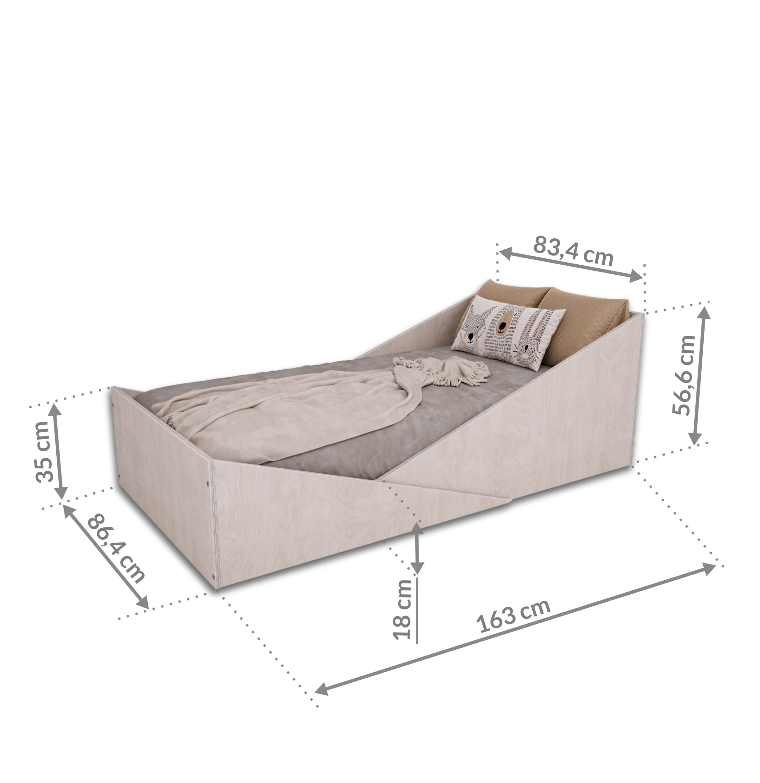 OSONO | ATRI Łóżko dziecięce 80x160 cm z naturalnego drewna | Łóżko podłogowe Montessori ze stelażem i barierką ochronną | Nowoczesny skandynawski design dla dzieci