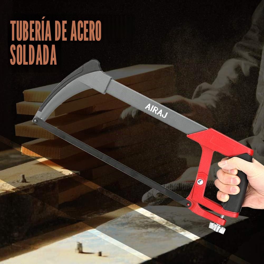 AIRAJ 300mm Sierra para Metales multiusos,Ajusta la Tensión,Con 10 hojas de sierra de acero,Sierras de Dos Ángulos de Corte (45 ° / 90 °),Sierras de mango para carpintería-sierra fina