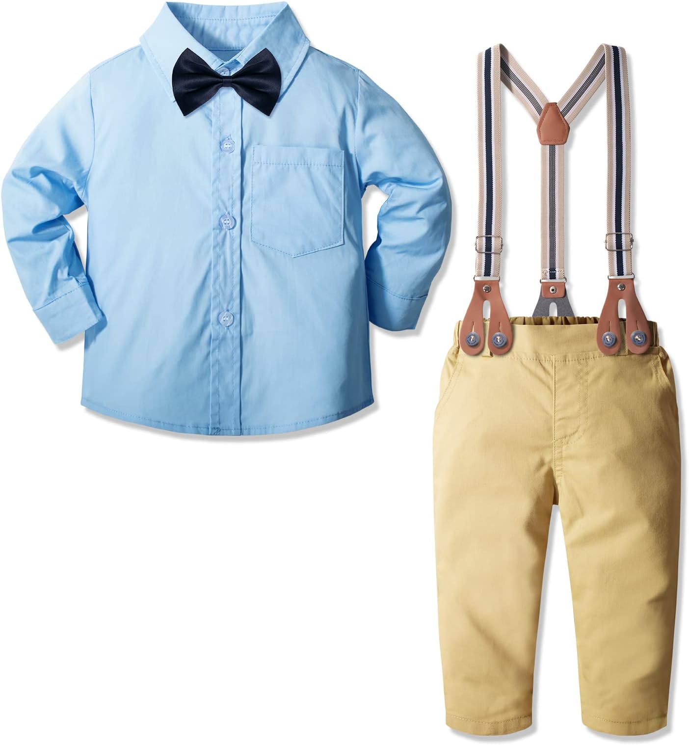 Yilaku Christmas Newborn Baby Boy Clothes Set Shirt + Bowtie + Suspender Pant 4pcs Toddler Boy Gentleman Outfits Suit Set