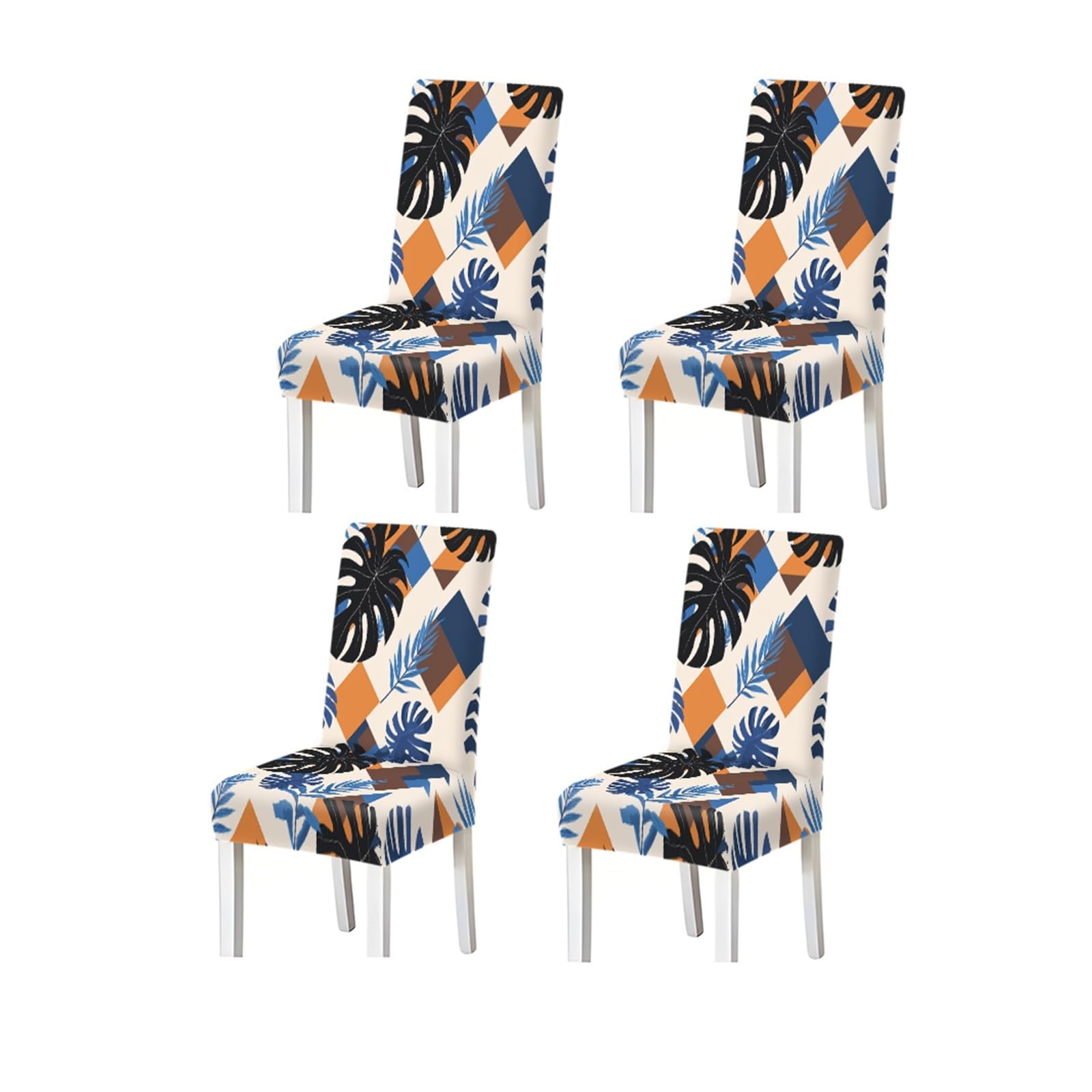 KXUAUV Tropical Monstera Leaf Geometric Pattern Print Dining Chair Covers Set Of 2/4/6, Stretch Slipcovers For Kitchen Dining Room Seat Protectors for Restaurant Hotel Party(4PCSChair cover)