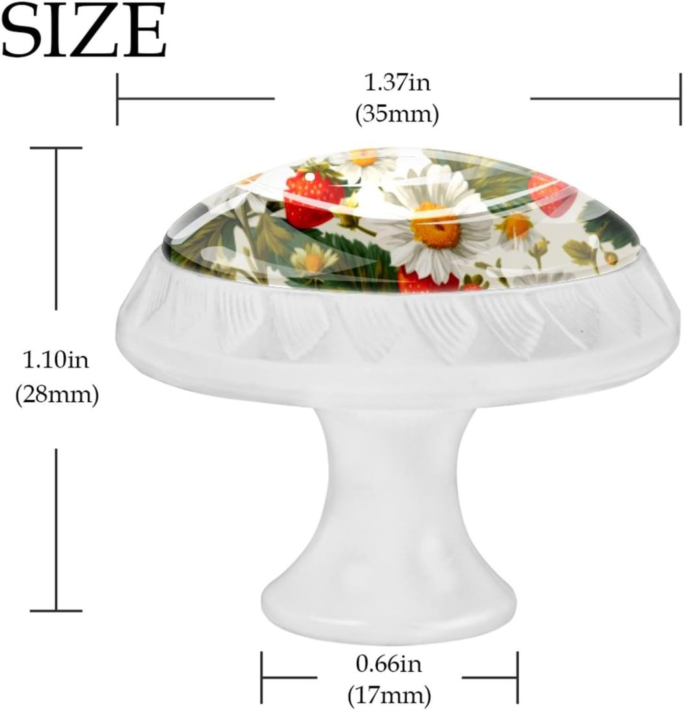 Black Daisy Flower Strawberry Pattern (1) Decorative Cabinet Hardware, Round Drawer Pulls with Screws for Home Furniture