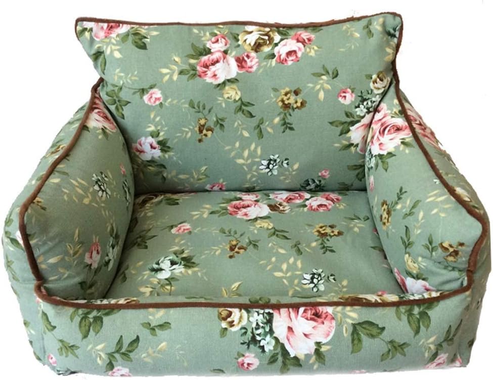 Pet nest kennel Pet Bed ZHANGQIANG Pet Bed Pet Sofa Cat Nest Pet Nest Dog Nest Cat Kennel Kennel Backrest Small Floral Interior Detachable (Color : Green, Size : L)