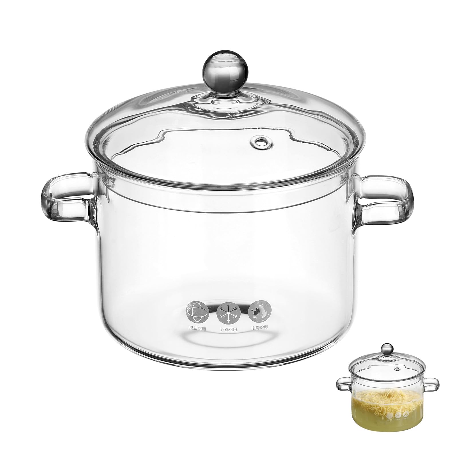 Marmite à soupe résistante à la chaleur en borosilicate 1900 ml avec poignées intégrées