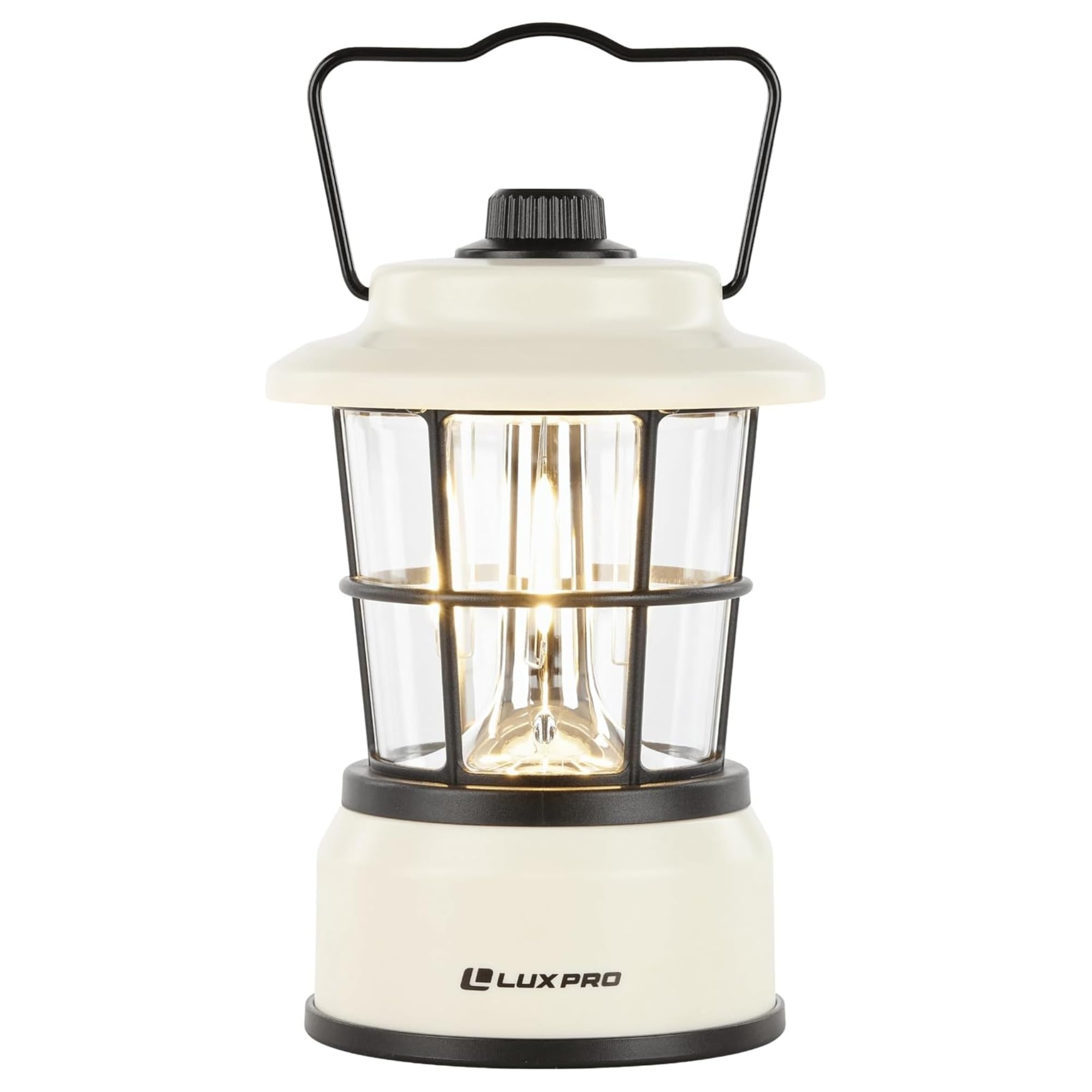 Retro LED Lantern - Battery-Powered Emergency Lantern - Water Resistant - Bright LED Lamp for Indoor & Outdoor Use - Use for Tents, Hiking or Hurricane Prep (Beige, Pack of 1)
