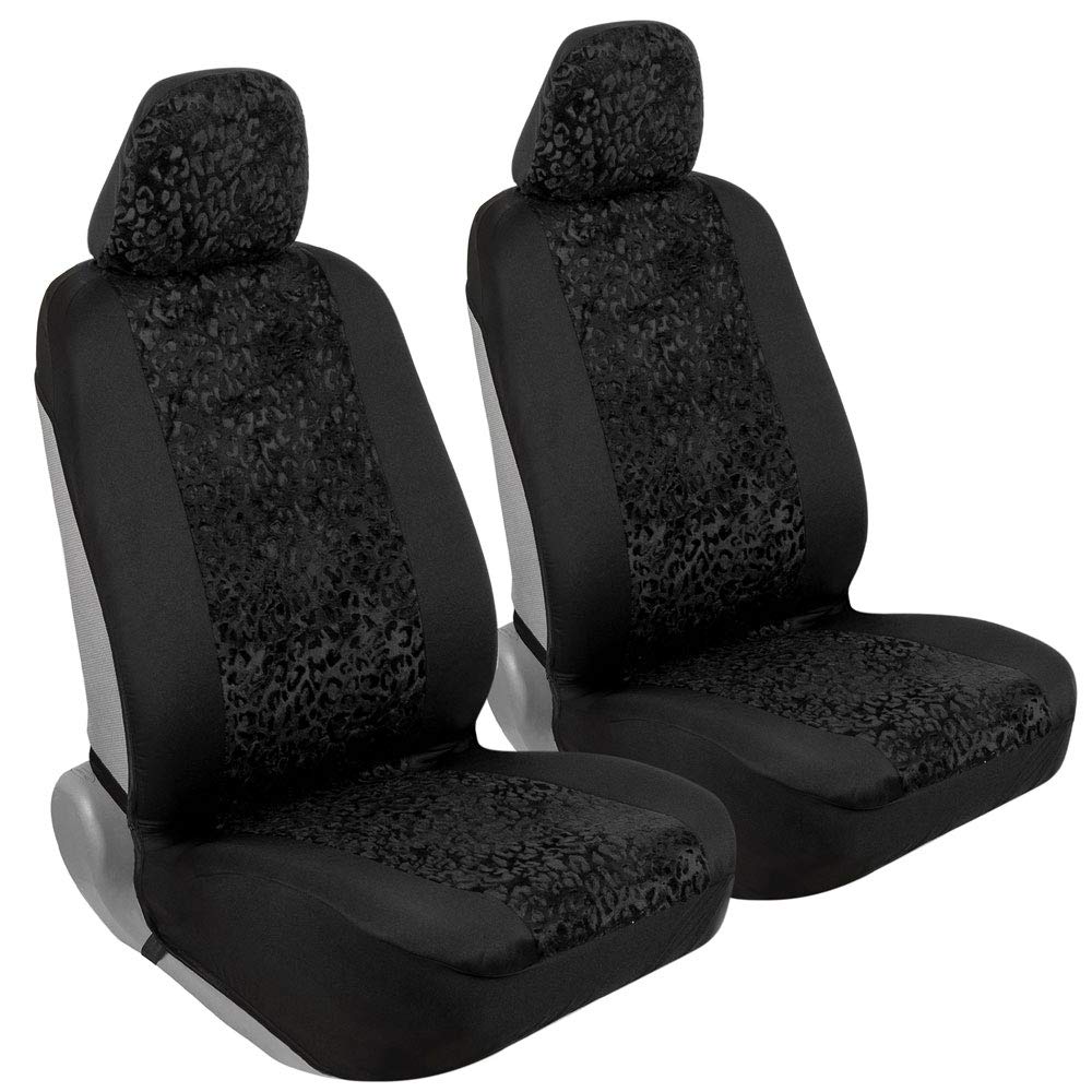Photo 1 of BDK Black Leopard Car Seat Covers for Front Seats, Animal Print Front Seat Cover Set with Matching Headrest, (Pack of 2)