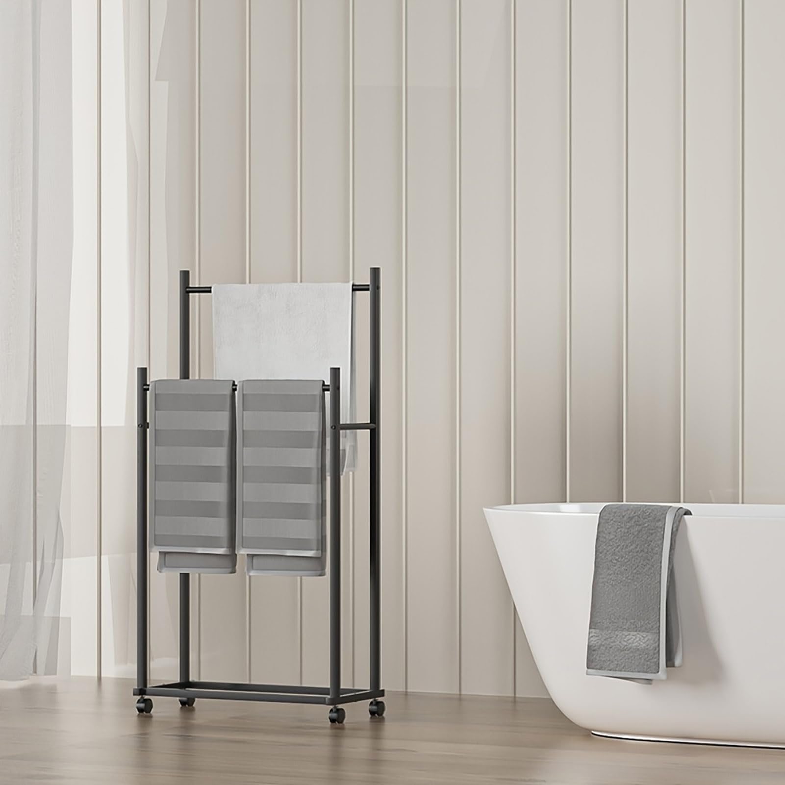 Toallero De Pie para Baño, Organizador De Baño De 2 Niveles, Manta De Almacenamiento, Estante para El Piso, Piscina, Soporte para Toallas De Metal para Exteriores, Estante De Secado