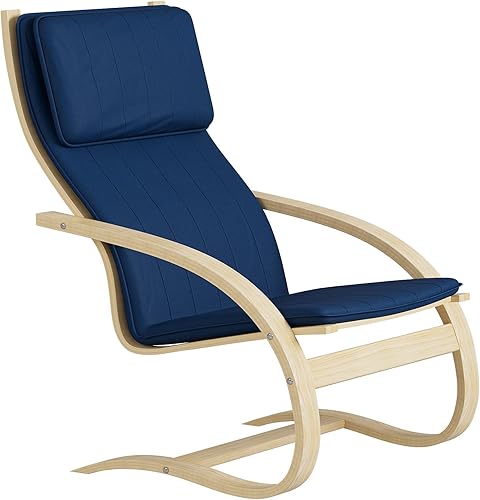 Miniatura 7 de Mecedora para interiores con asiento acolchado de tela, sillas de sala de estar con base de madera, sillón mecedor interior para sala de estar,