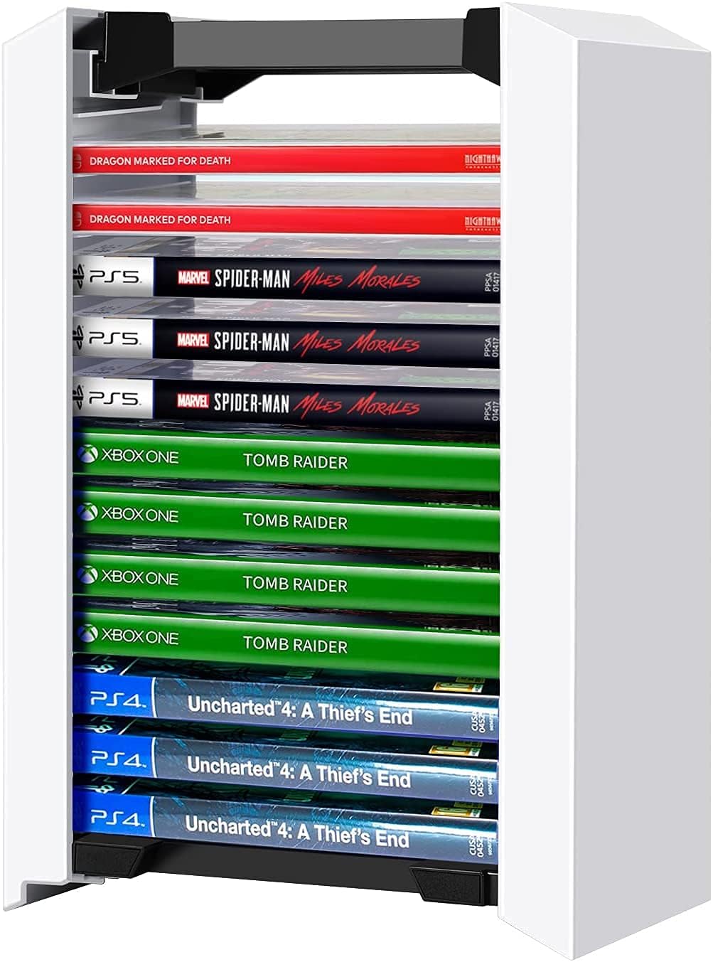 GONRIDASH PS5 Game Storage Tower – Universal Games Storage Tower – Stores 36 Game or Blu-Ray Disks – Game Holder Rack for PS4, PS5, Xbox Series X/S, Nintendo Switch Games and Blu-Ray Disks