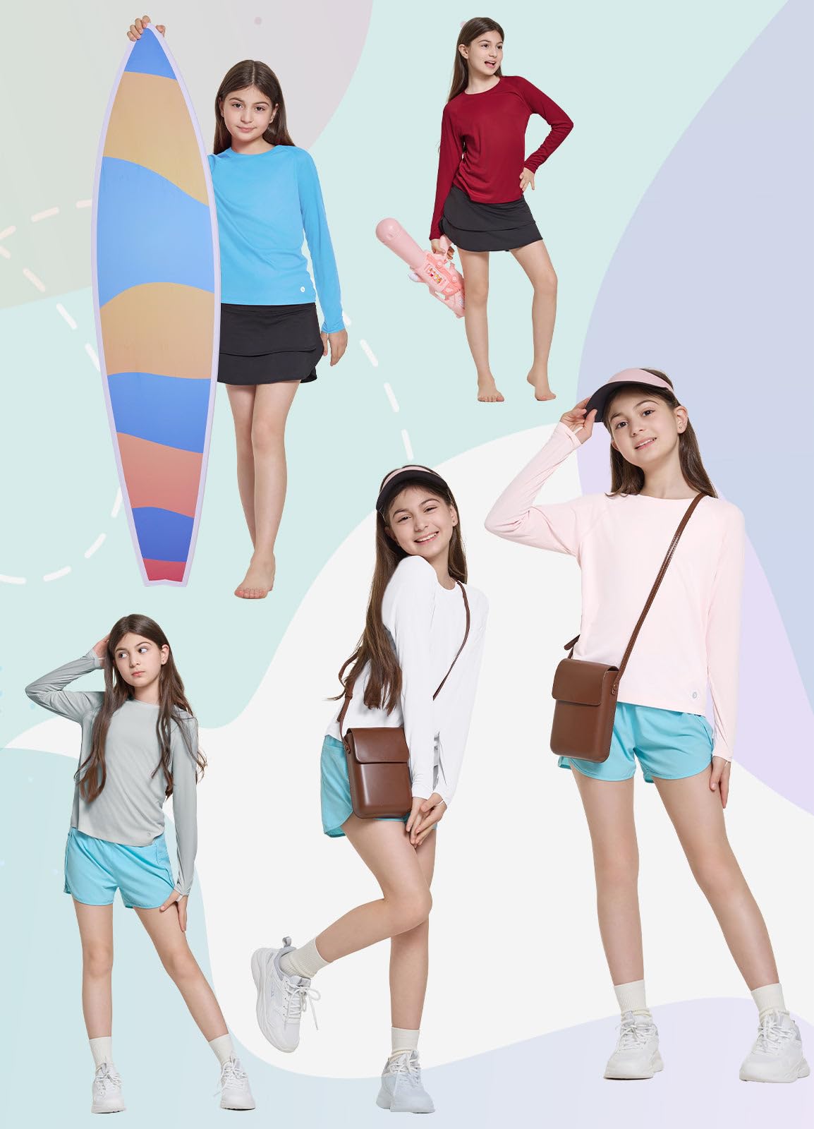BALEAF Chemise Rushguard pour fille - Protection UV - Haut à manches longues - Séchage rapide - Léger - UPF 50+