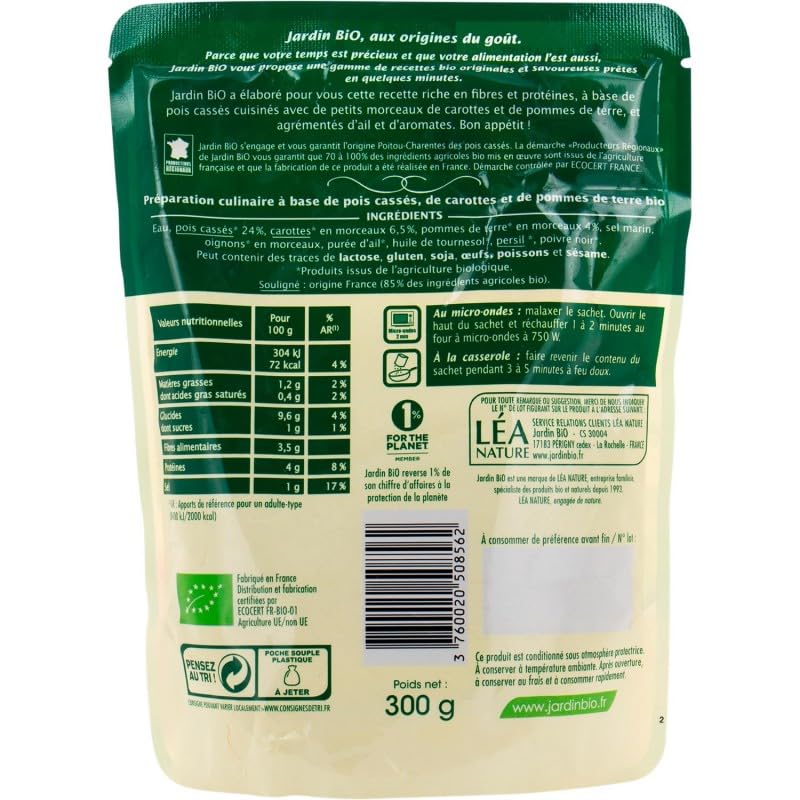 Délice Paysan en un Clin d'Œil! Pois Cassés Bio Sans Attente - 300g - Sachet Express Jardin Bio Étic. Source de protéines végétales, idéal - Le Lot De 4