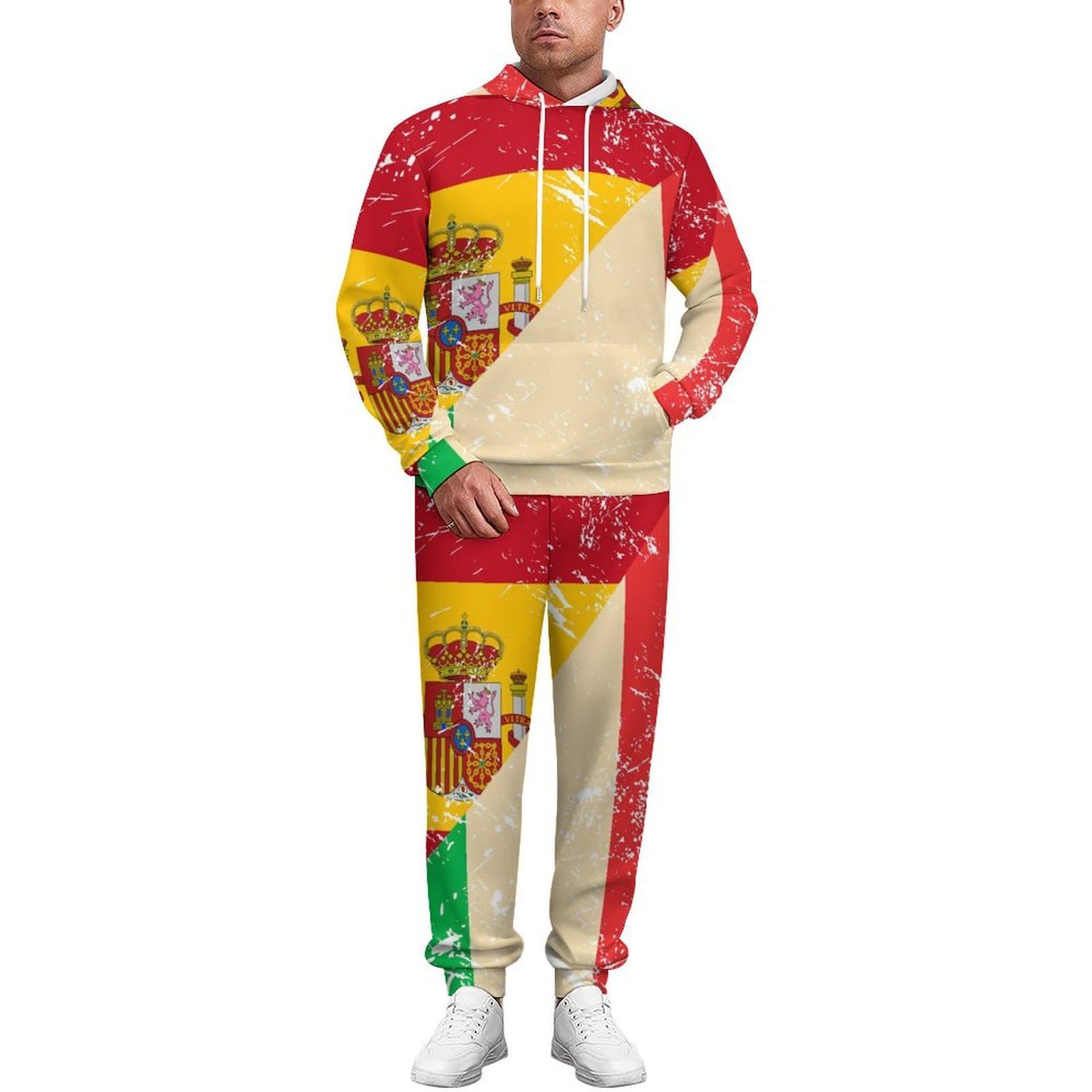Italia e Spagna Vintage Flag Tute per gli Uomini Manica Lunga Felpa Con Cappuccio E Pantaloni Della Tuta Joggers Set Moda Tute