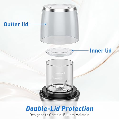 Miniatura 2 de Molinillo eléctrico de semillas de hierbas con dos cuencos de vidrio, molinillo seco y húmedo