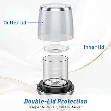 Secura Brands Electric Coffee and Spice Grinder | For Spices, Coffee Bean, Glass, 2 Removable Bowl, Pulse Control, Dry and Wet Grinding, 200W, Overheat Protection, Home Gift