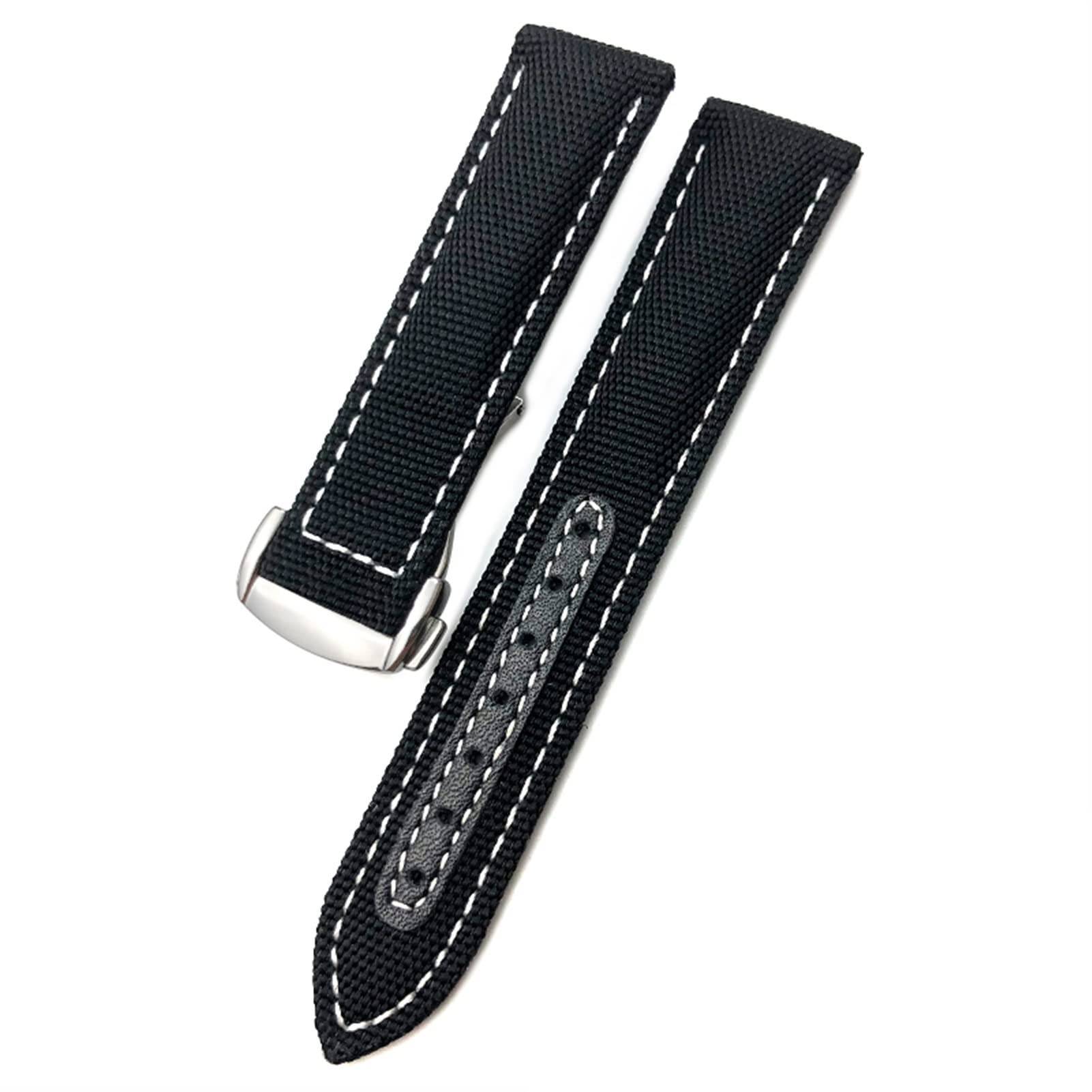 Bracelet montre nylon 22 mm noir blanc pour Omega AT150