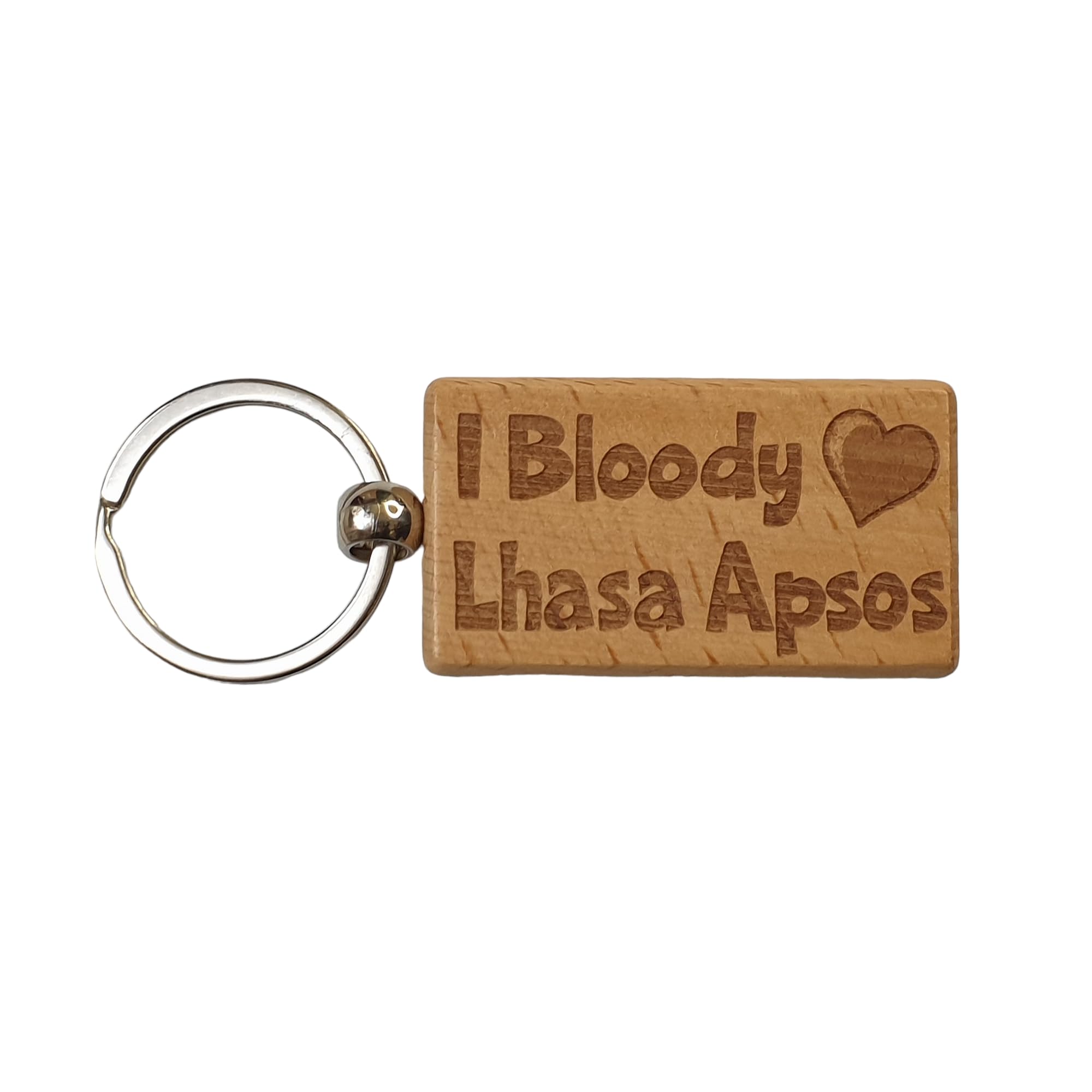 Decalarama Brown Lhasa Apso Keyring Gift - I Bloody Love Heart - Cute Engraved Wooden Key Fob Fun Novelty Nice Custom Present