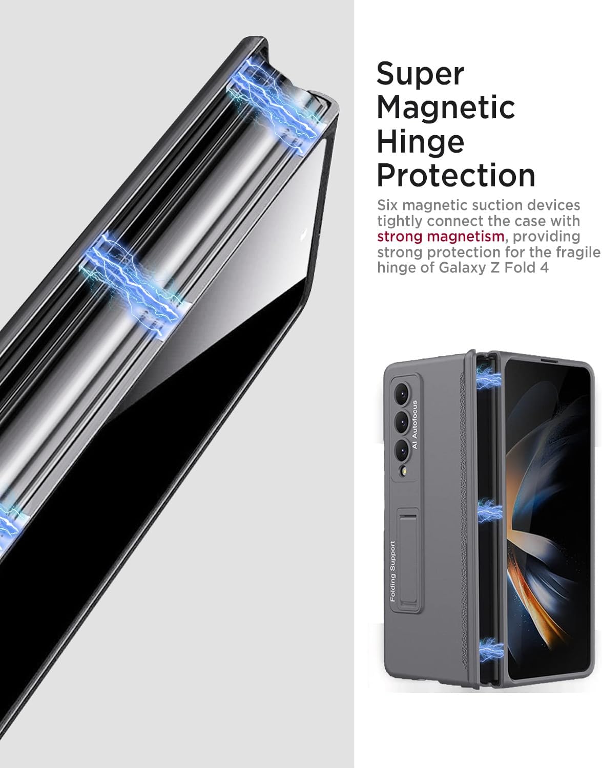 Miimall for Samsung Galaxy Z Fold 4 Case with Privacy Screen Protector, Built-in Convenient Adjustable Kickstand & Magnetic Hinge Protection All-Inclusive Protective Case for Galaxy Z Fold 4 5G(Grey)