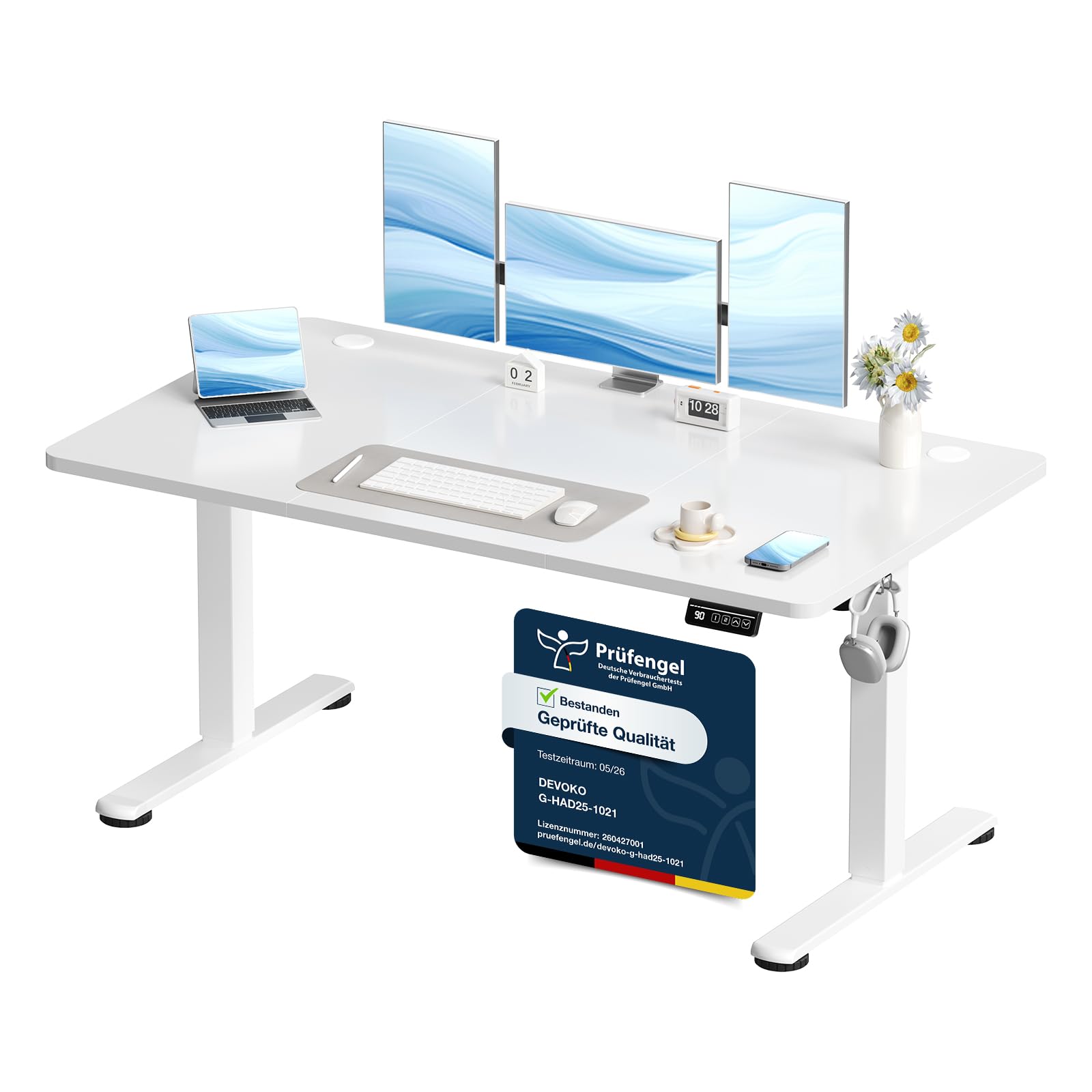 Devoko Elektrisch Höhenverstellbarer Schreibtisch, Stabiler Schreibtisch Höhenverstellbar Tisch, Steh-Sitz Bürotisch, Computertisch mit Memory-Funktion, Stehpult, Standing Desk