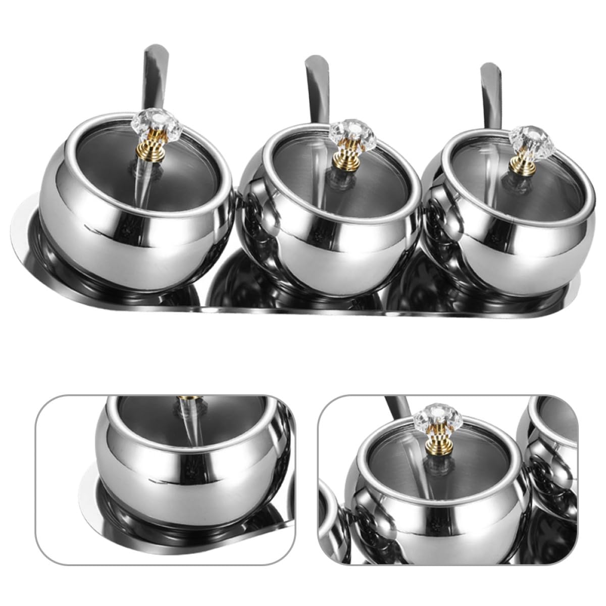 Gewürzbox aus Edelstahl mit Deckel Löffel und Tablett Vielseitige Küchengewürzdose zur Aufbewahrung von Zucker Salz und Gewürzen Modernes Design für Küche