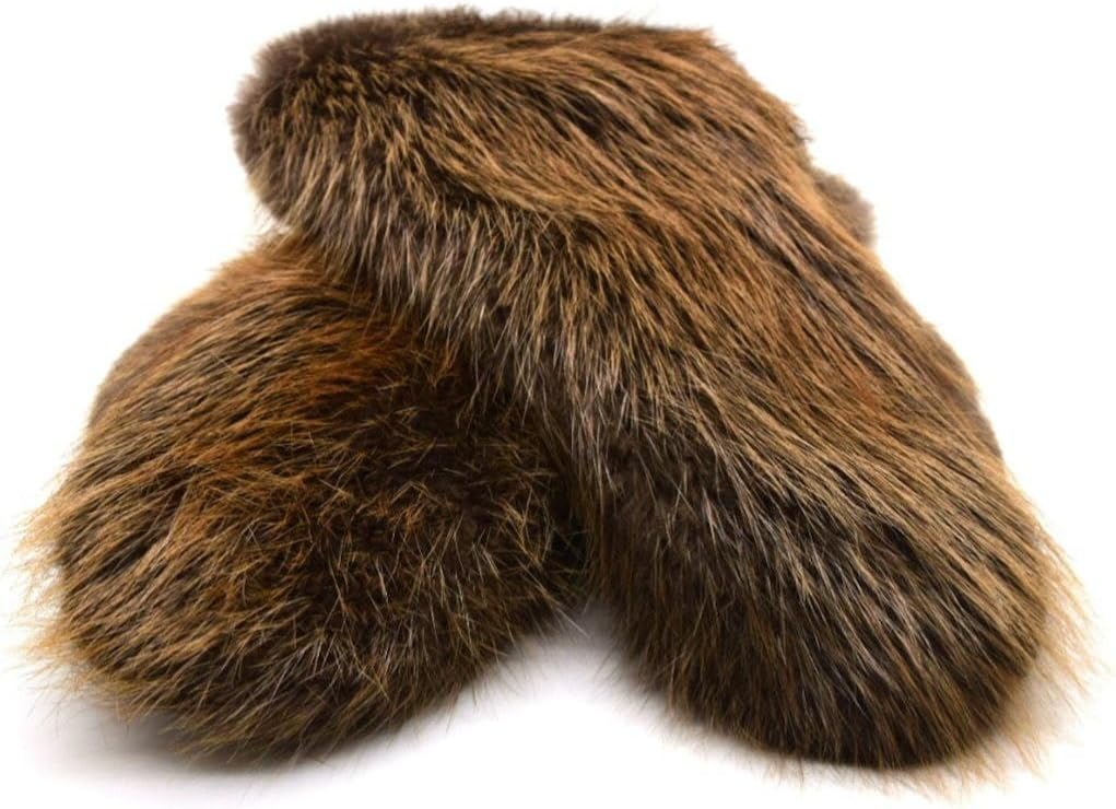 Men's Genuine Natural Fur Mittens - Beaver Fur Lined - Leather - Warm and Trendy for Cold Weather (XXX-Large)
